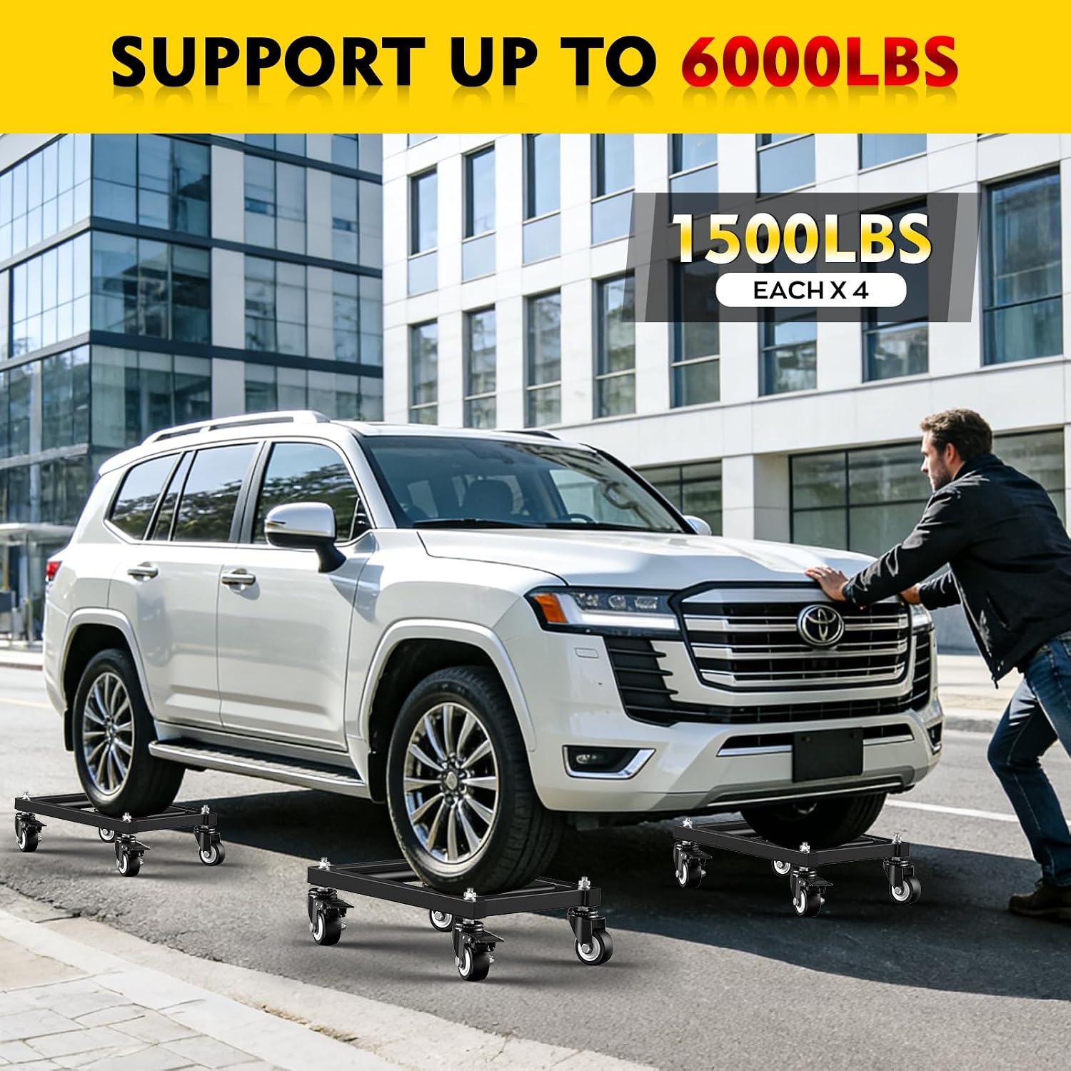 IMAYCC Car Dolly Set of 4. 6000 lbs Heavy Duty Car Wheel Dolly with Parallel Tube Design for Moving Vehicles. Trucks. SUVs. Motorcycles and Boats