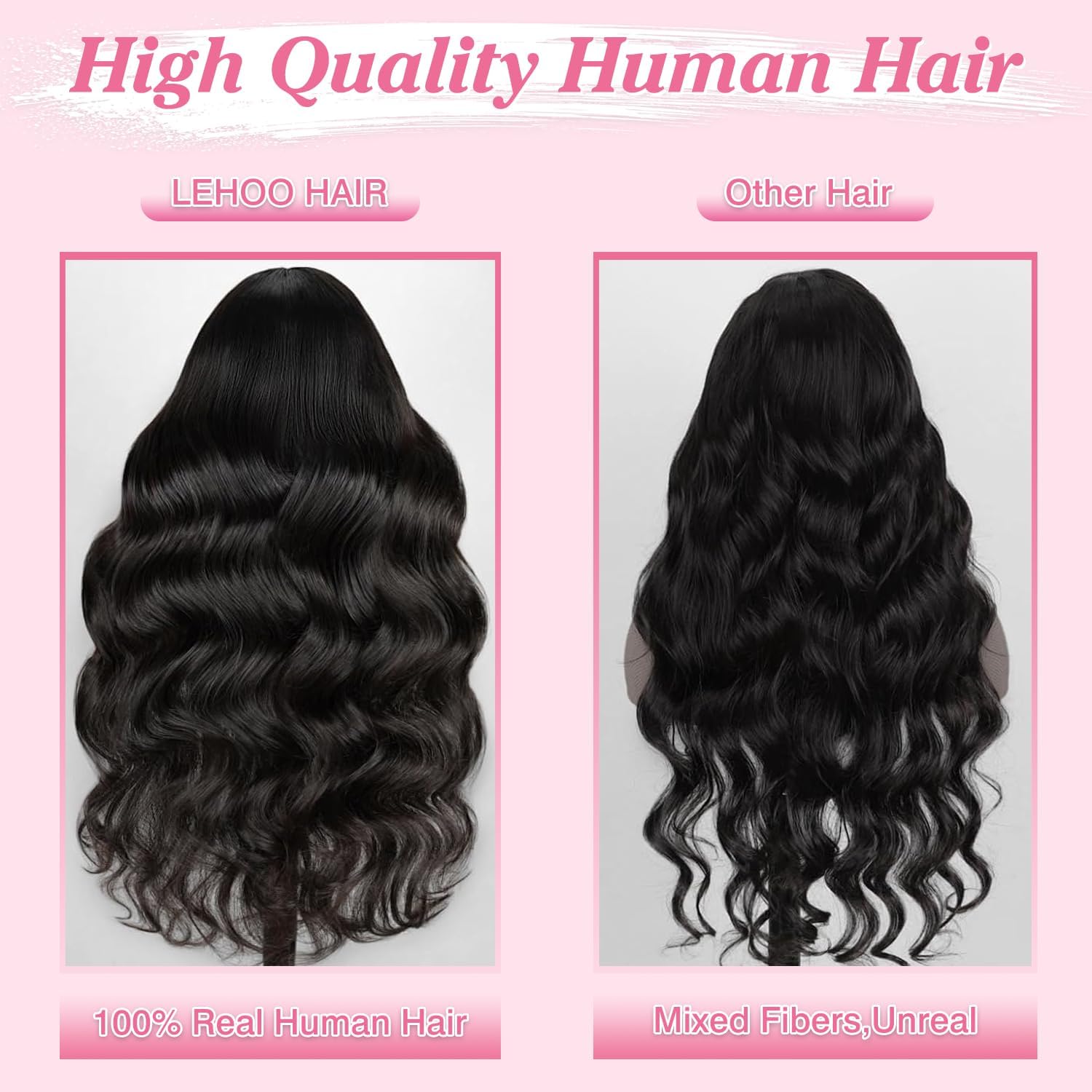 LEHOO 13x6 Body Wave Lace Front Wigs Human Hair Pre Plucked 220% Density Thick Real Virgin Invisible Hairline Tiny Knots HD Lace Frontal Wigs 3X Longer Lifespan 34 Inch