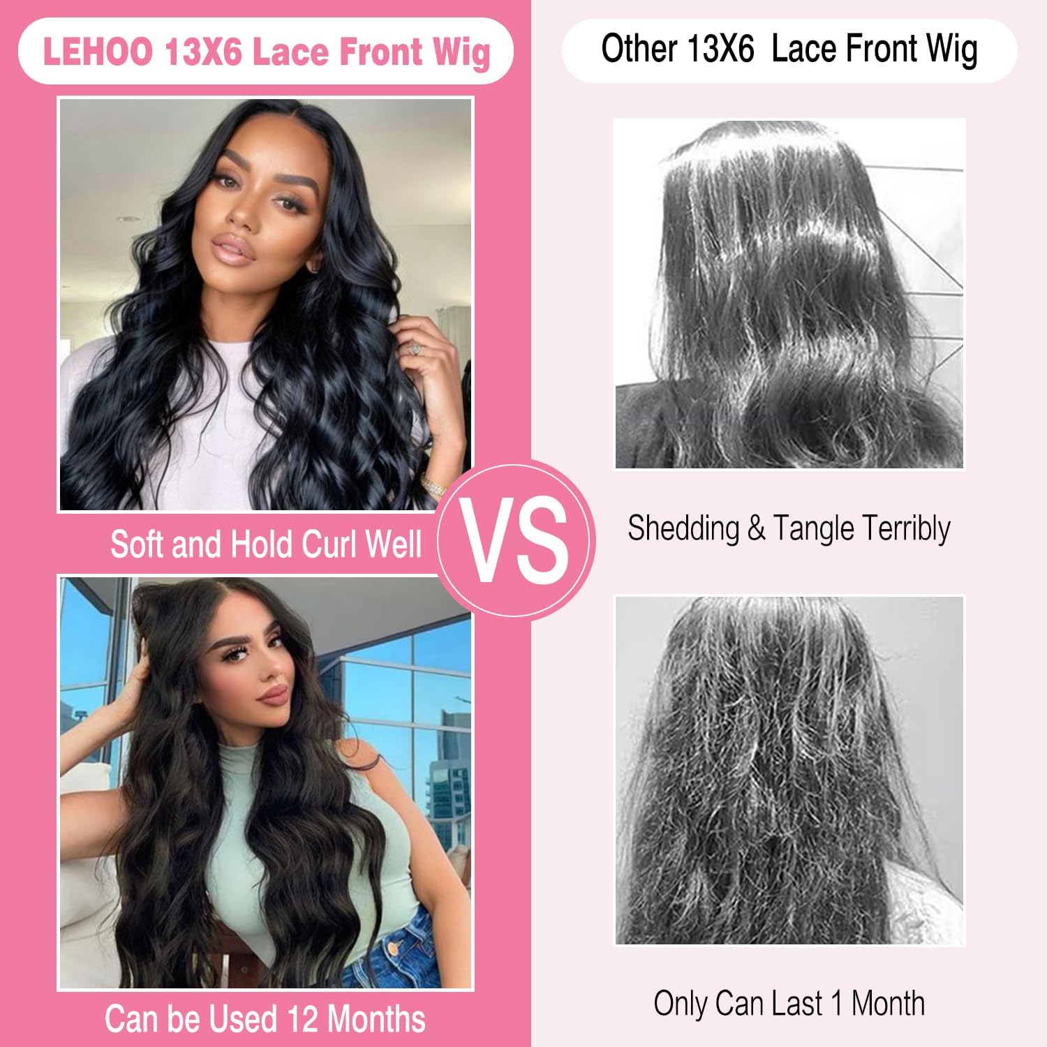 LEHOO 13x6 Body Wave Lace Front Wigs Human Hair Pre Plucked 220% Density Thick Real Virgin Invisible Hairline Tiny Knots HD Lace Frontal Wigs 3X Longer Lifespan 34 Inch