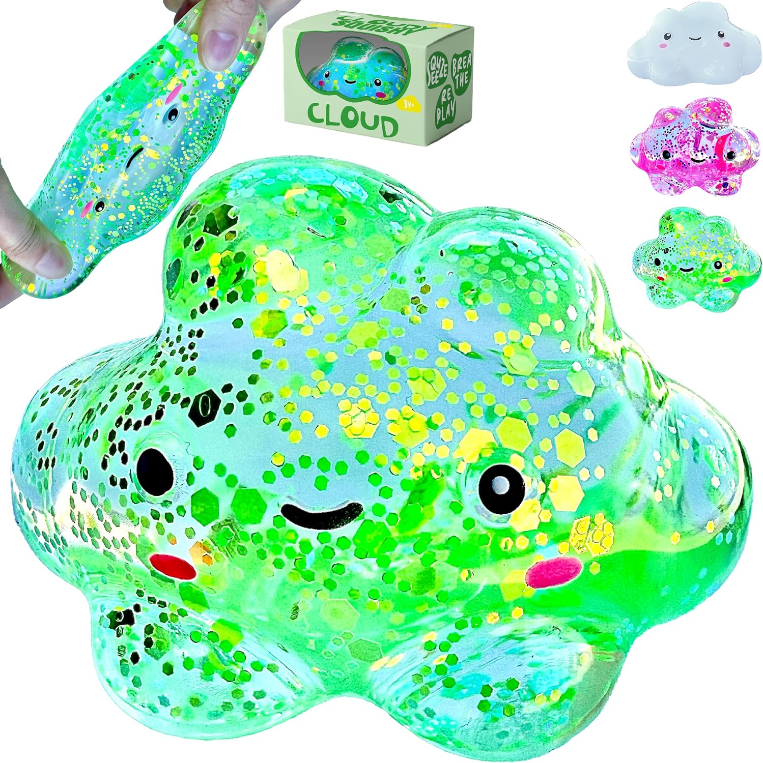 Kiedle Premium Cloud Stress Ball. Odor-Free Slow Rise Crystal Clear. Non-Toxic Cute Sensory Squishy Fidget Toy. Easy to Clean. Durable. Gift-Ready. Children Safety Certificate & ASTM Certified 3+
