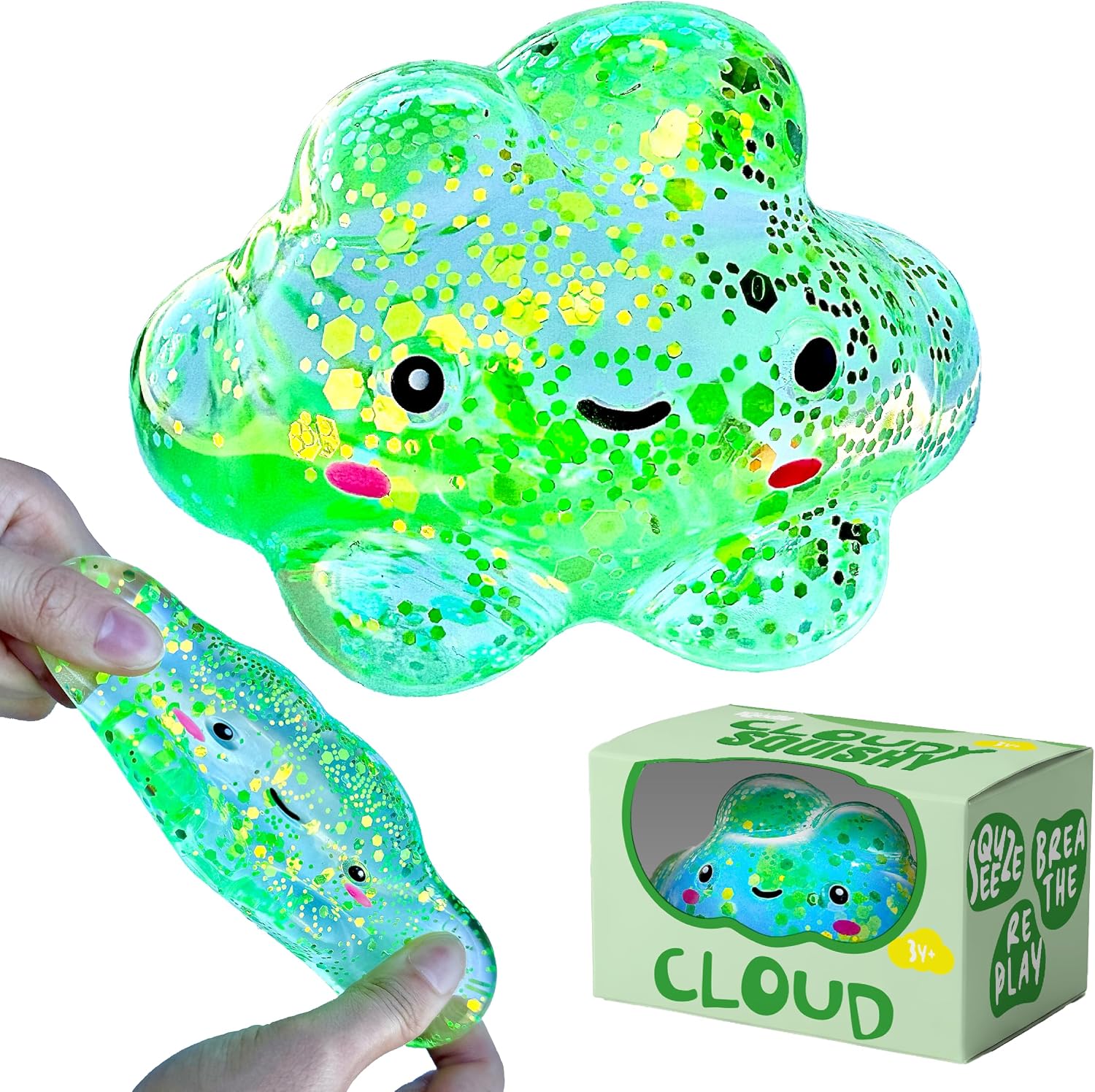 Kiedle Premium Cloud Stress Ball. Odor-Free Slow Rise Crystal Clear. Non-Toxic Cute Sensory Squishy Fidget Toy. Easy to Clean. Durable. Gift-Ready. Children Safety Certificate & ASTM Certified 3+