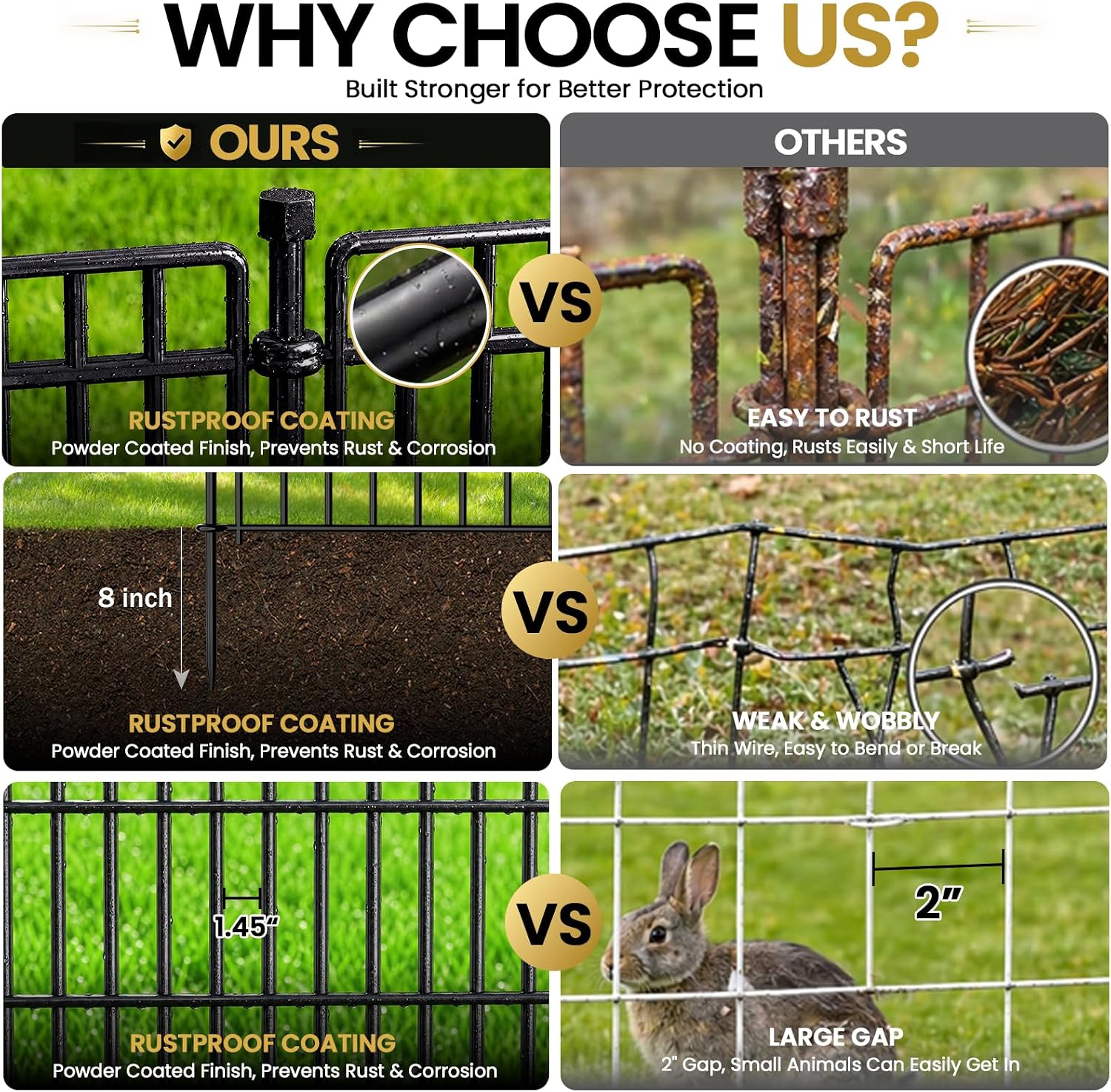 No Dig Garden Fence. Dog Fencing Outdoor for Yard. 10 Panels with Gate | 48in(H) × 23.6ft(L) Rustproof Metal Animal Barrier Fence for Gardens. Patios and Decorative Flower Beds. Temporary Fencing