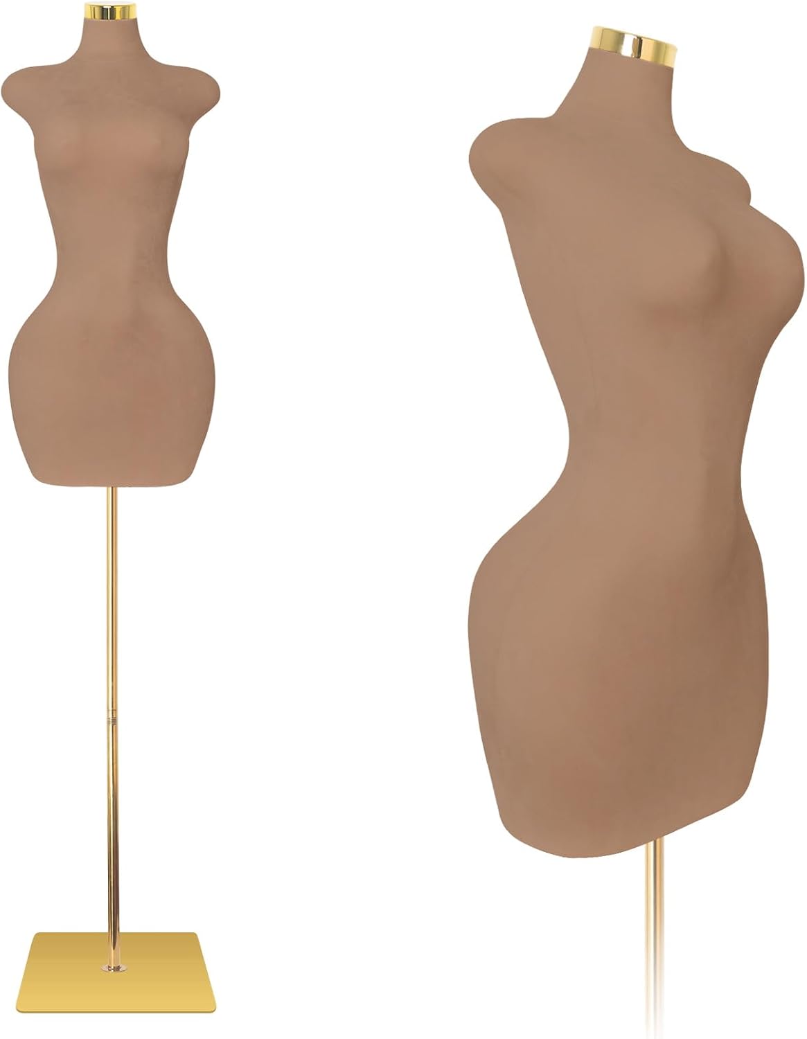 SHAREWIN Sexy Female Mannequin. Pinnable Manikin Body Torso with Gold Metal Base. 60-78 Adjustable Height for Clothing Display. Brown