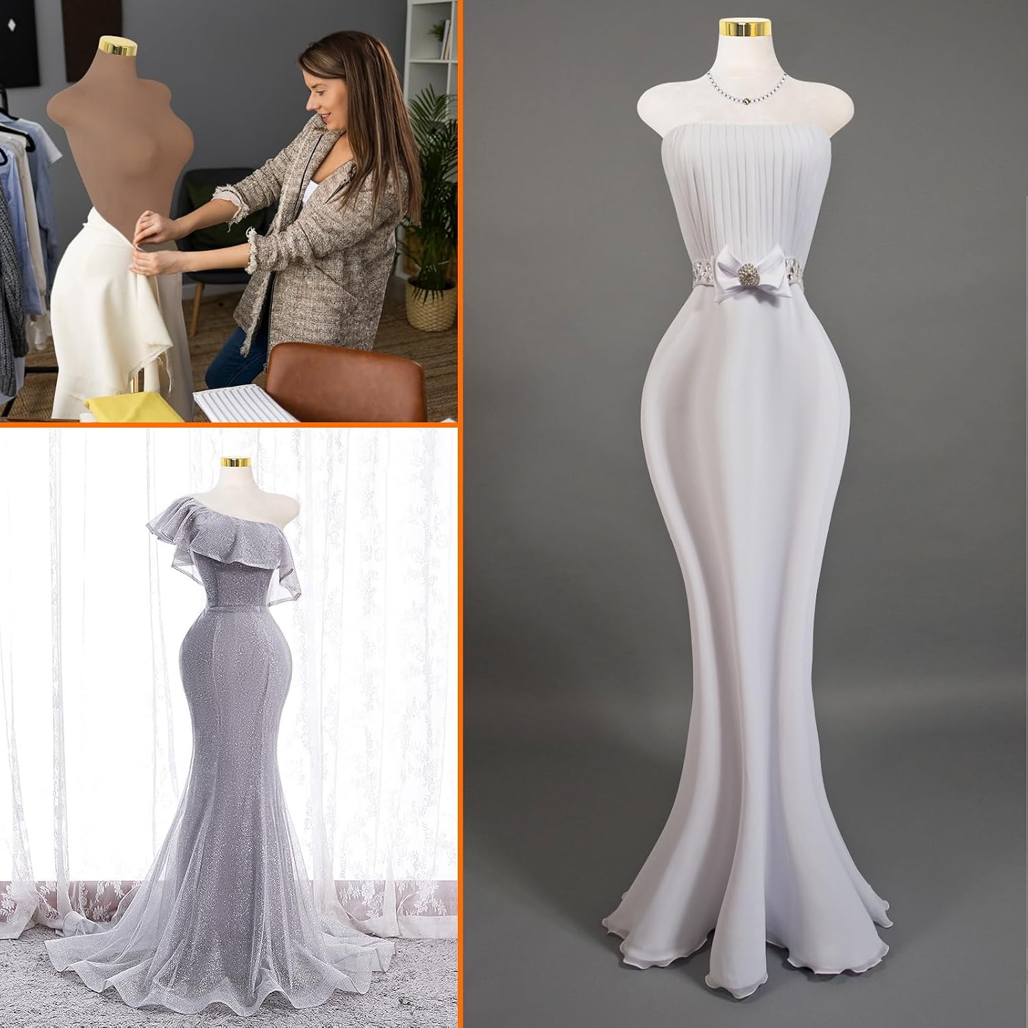 SHAREWIN Sexy Female Mannequin. Pinnable Manikin Body Torso with Gold Metal Base. 60-78 Adjustable Height for Clothing Display. Brown