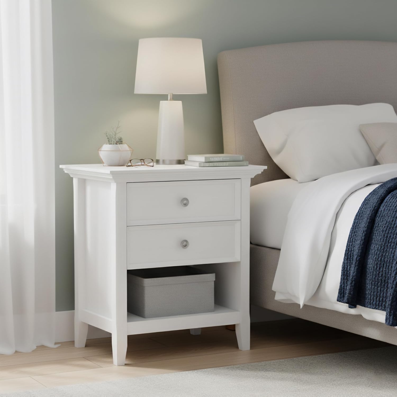 SIMPLIHOME Amherst 24 Wide Solid Wood Bedside Table in White