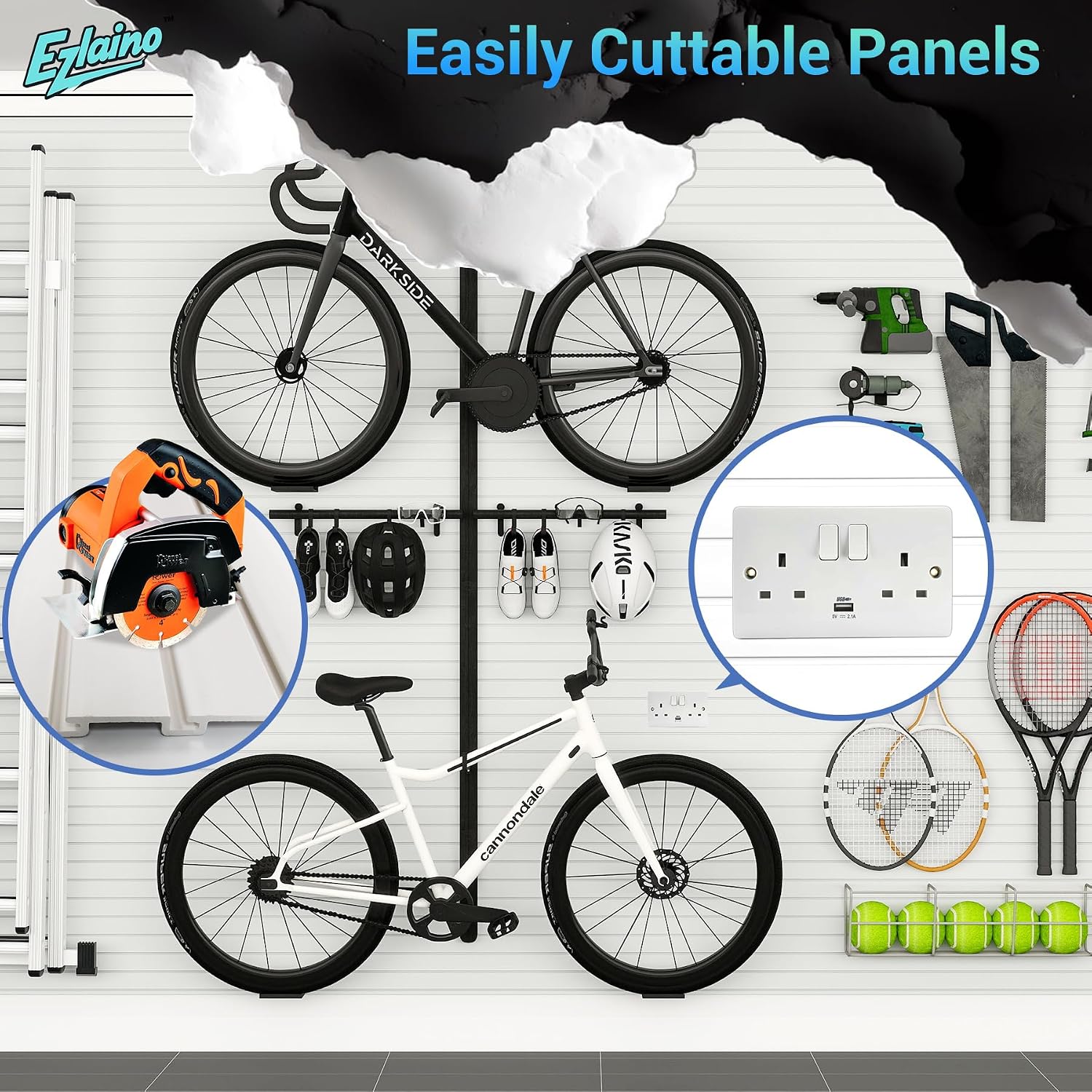 Ezlaino Slatwall 4 FT x 8 FT. PVC Slat Wall Paneling Garage Wall Organizer | Upgraded & Thickened for Long-Lasting Durability. Compatible with Slatwall Accessories. For Garage Storage & Display. White