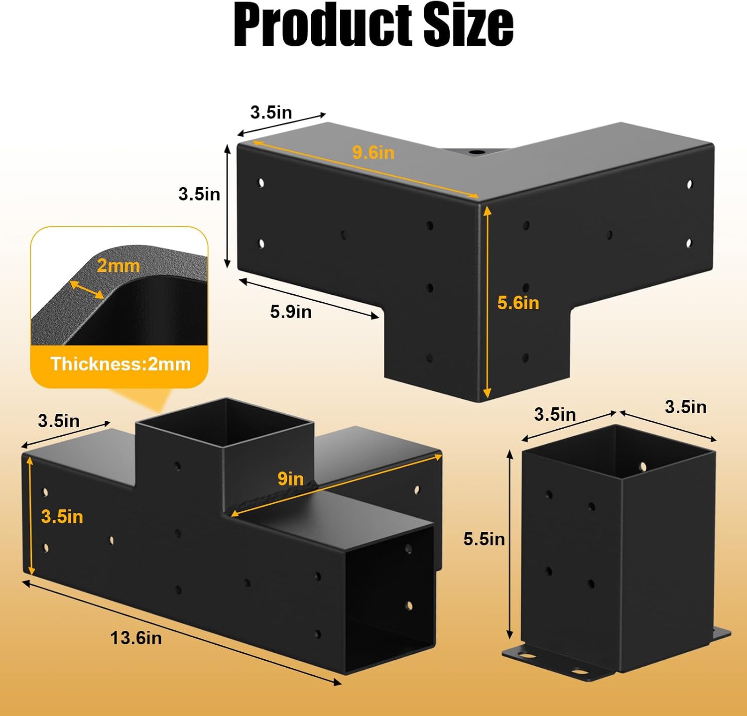 Pergola Bracket kit for 4x 4 (Inner 3.5 X 3.5) Lumber (12 pc) | Heavy Duty 13-Gauge Steel.DIY Pergola Hardware Kit with 3-Way & 4-Way Corner Bracket for Gazebo.Gardens.Pergolas