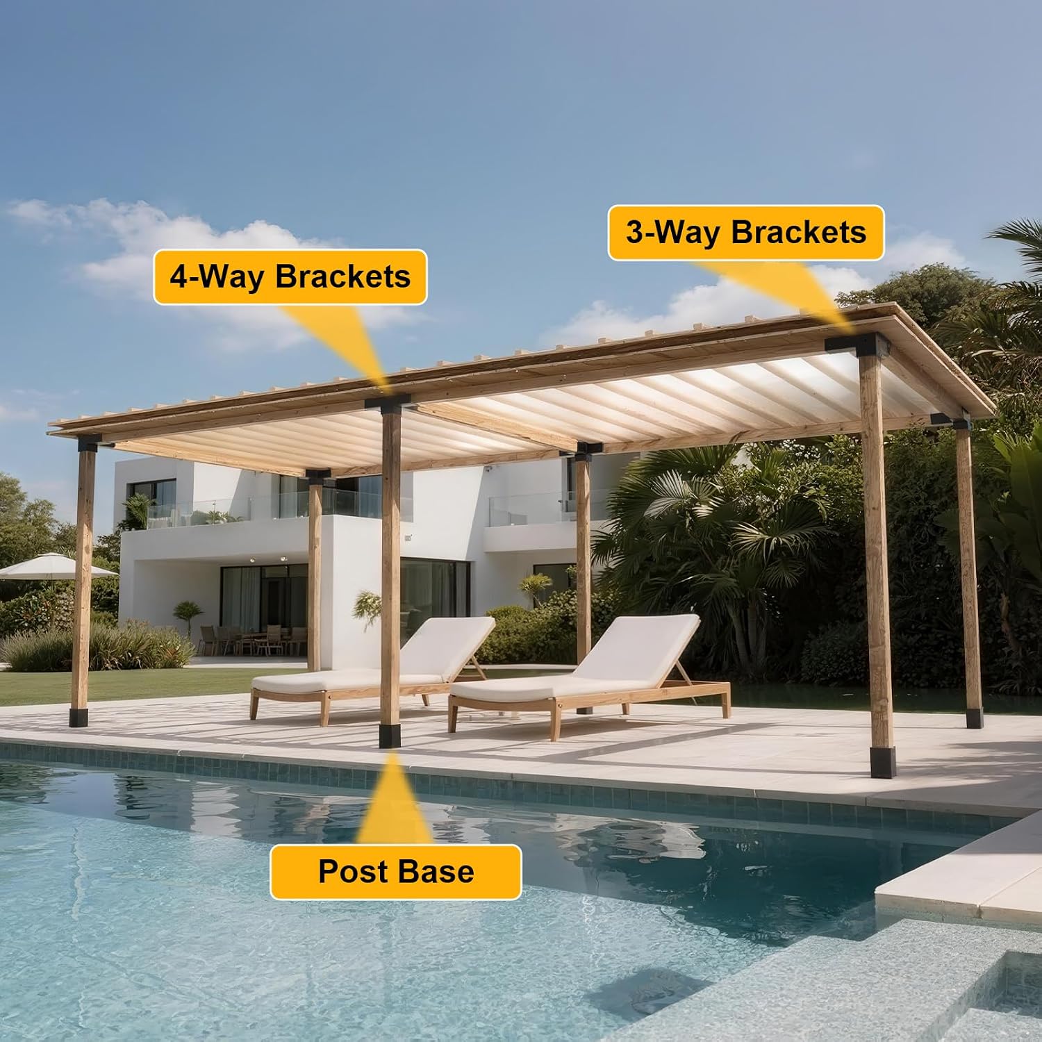 Pergola Bracket kit for 4x 4 (Inner 3.5 X 3.5) Lumber (12 pc) | Heavy Duty 13-Gauge Steel.DIY Pergola Hardware Kit with 3-Way & 4-Way Corner Bracket for Gazebo.Gardens.Pergolas