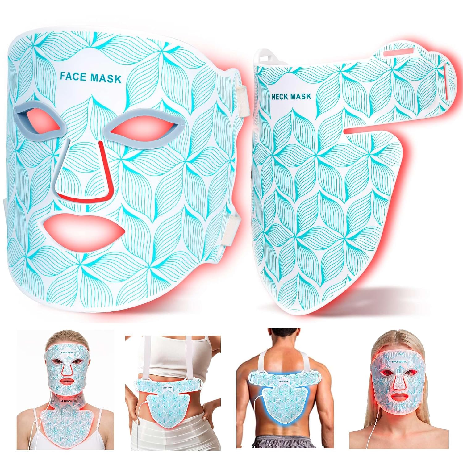 Red Light Therapy Mask for Face and Neck. 8 Colors Glow LED Mask 850nm NIR | 3000mAh Rechargeable. Full-Body Therapy Mask. for Anti-Aging & Wrinkles. Skin Rejuvenation. 10-30min Timer. Eye Protection