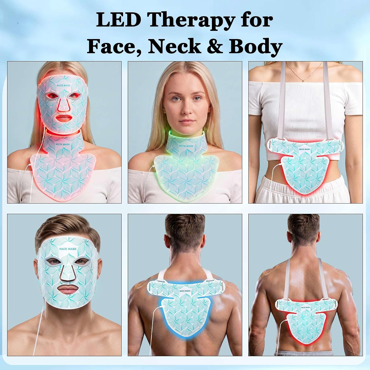 Red Light Therapy Mask for Face and Neck. 8 Colors Glow LED Mask 850nm NIR | 3000mAh Rechargeable. Full-Body Therapy Mask. for Anti-Aging & Wrinkles. Skin Rejuvenation. 10-30min Timer. Eye Protection