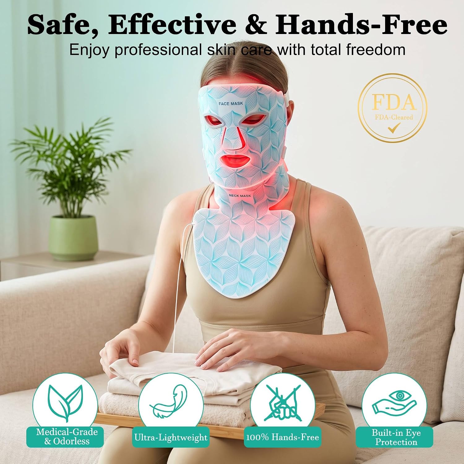 Red Light Therapy Mask for Face and Neck. 8 Colors Glow LED Mask 850nm NIR | 3000mAh Rechargeable. Full-Body Therapy Mask. for Anti-Aging & Wrinkles. Skin Rejuvenation. 10-30min Timer. Eye Protection
