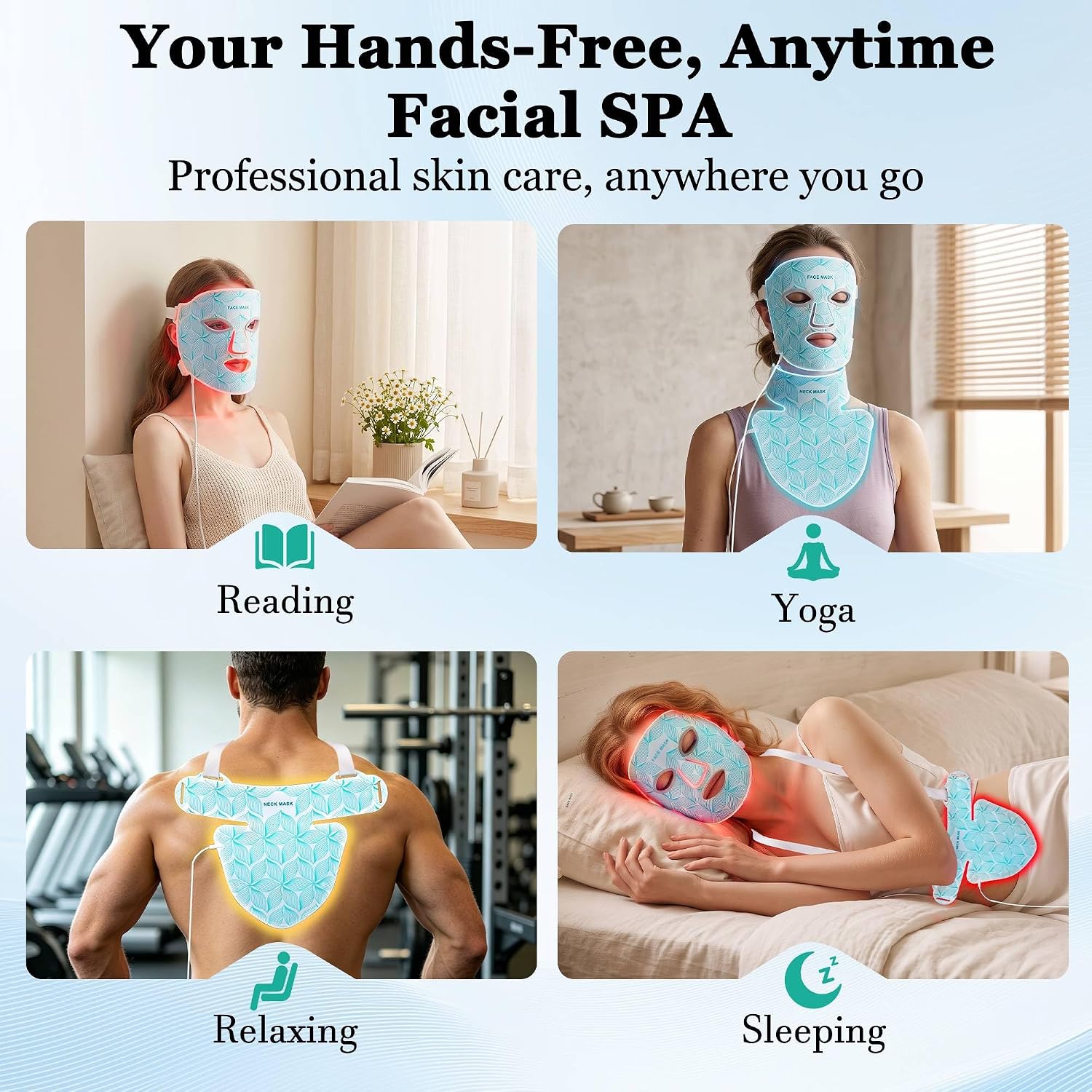 Red Light Therapy Mask for Face and Neck. 8 Colors Glow LED Mask 850nm NIR | 3000mAh Rechargeable. Full-Body Therapy Mask. for Anti-Aging & Wrinkles. Skin Rejuvenation. 10-30min Timer. Eye Protection