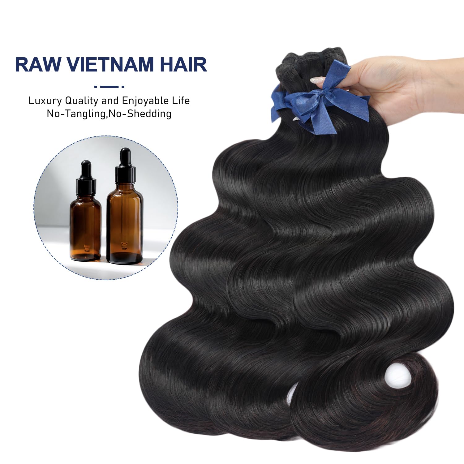 VQQSWAN Raw Bundles Human Hair Body Wave. 16 18 20 Inches. Bleachable & Dyeable. No Shedding. No Tangles. 15A Raw Vietnamese Hair Bundles. Multiple Washes Keep Texture Silky Soft. 3X Longer Lifespan