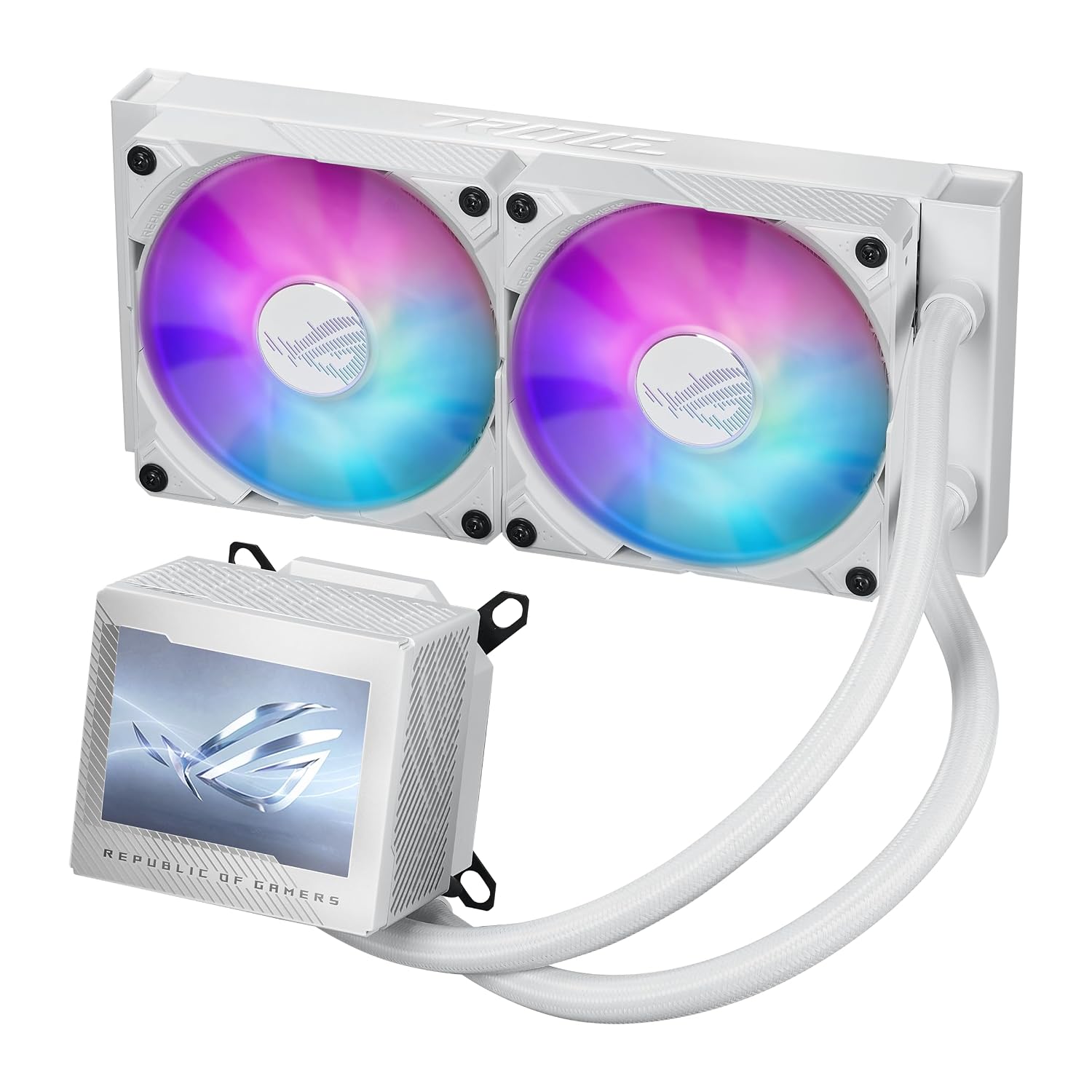 ASUS ROG Ryujin III 240 ARGB WHT All-in-one Liquid CPU Cooler with 240mm Radiator. Asetek 8th gen Pump. 2X Magnetic 120mm ARGB Fans (Daisy Chain Design). 3.5 LCD Display..White. 6 Year Warranty