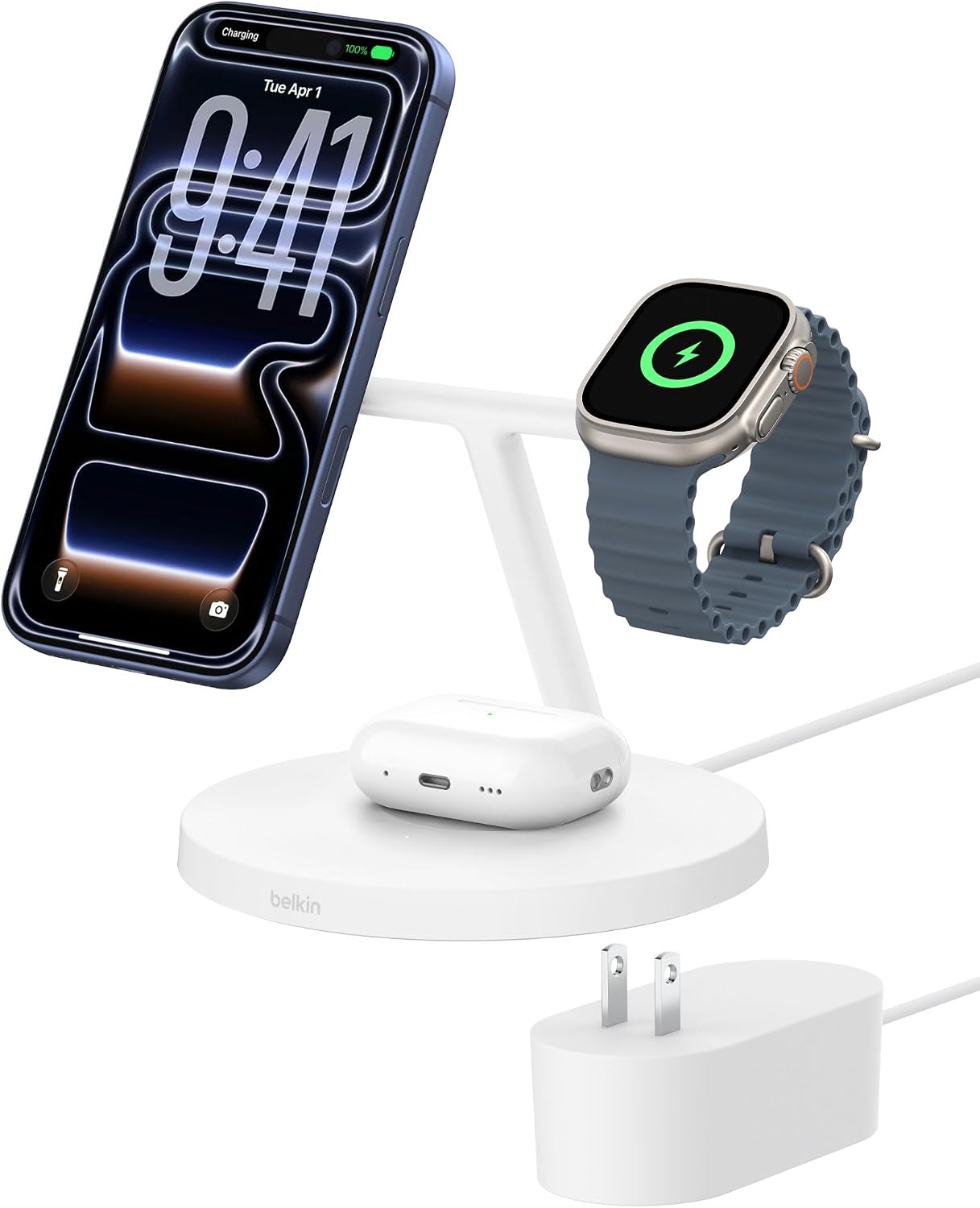 Belkin Qi2 15W Wireless Charging Station. 3 in 1 iPhone Charger | Fast Charging. MagSafe Compatible. iPhone 17/16/15. Apple Watch. AirPods. Travel Charger. Magnetic