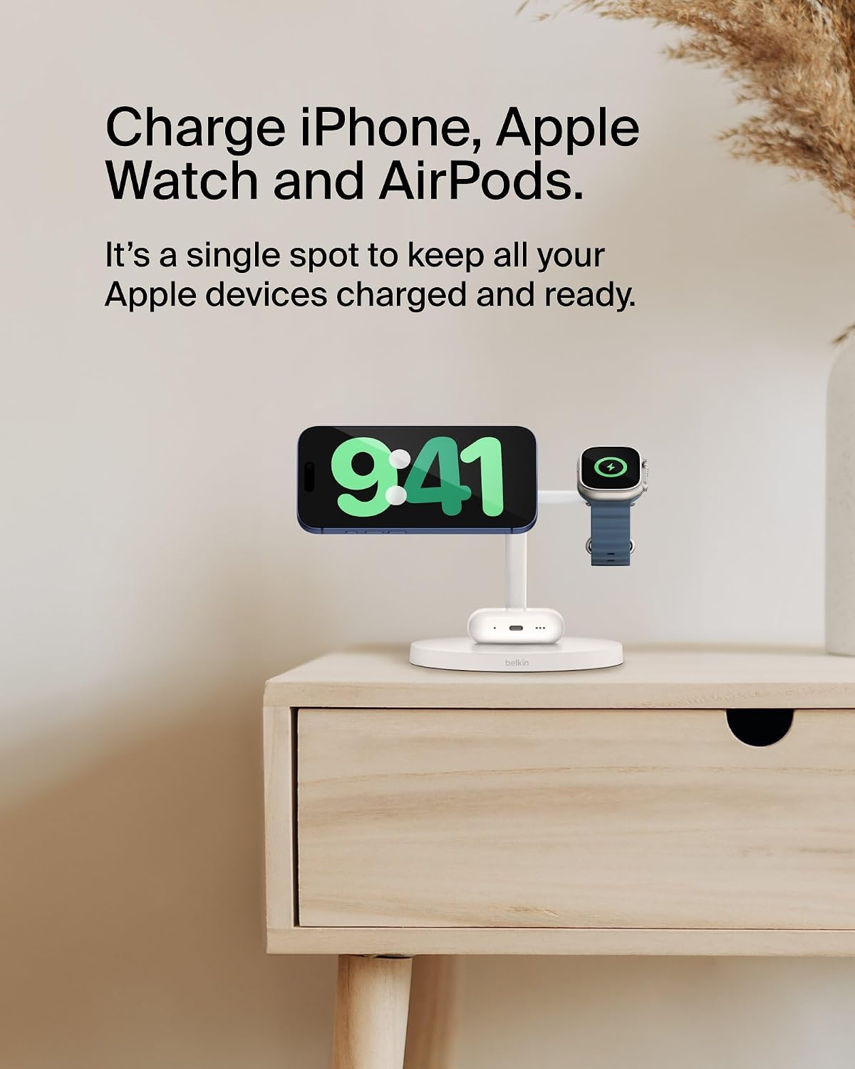 Belkin Qi2 15W Wireless Charging Station. 3 in 1 iPhone Charger | Fast Charging. MagSafe Compatible. iPhone 17/16/15. Apple Watch. AirPods. Travel Charger. Magnetic