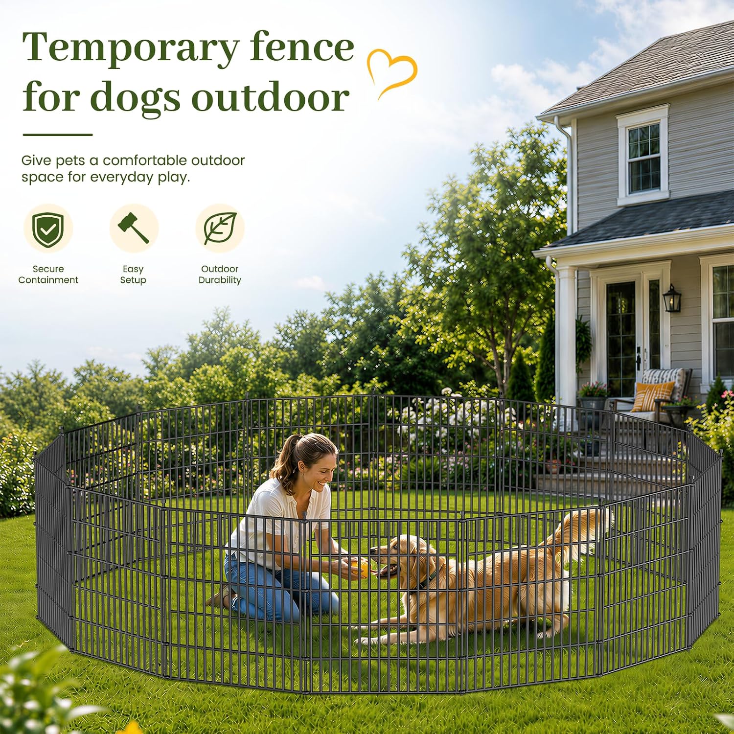 No Dig Garden Fence Outdoor for Yard. 48in (H) x 11.8ft(L) | 5 Panels Animal Barrier Fence. Rustproof Metal Temporary Dog Fence. Decorative Fencing for Patio. Flower Bed
