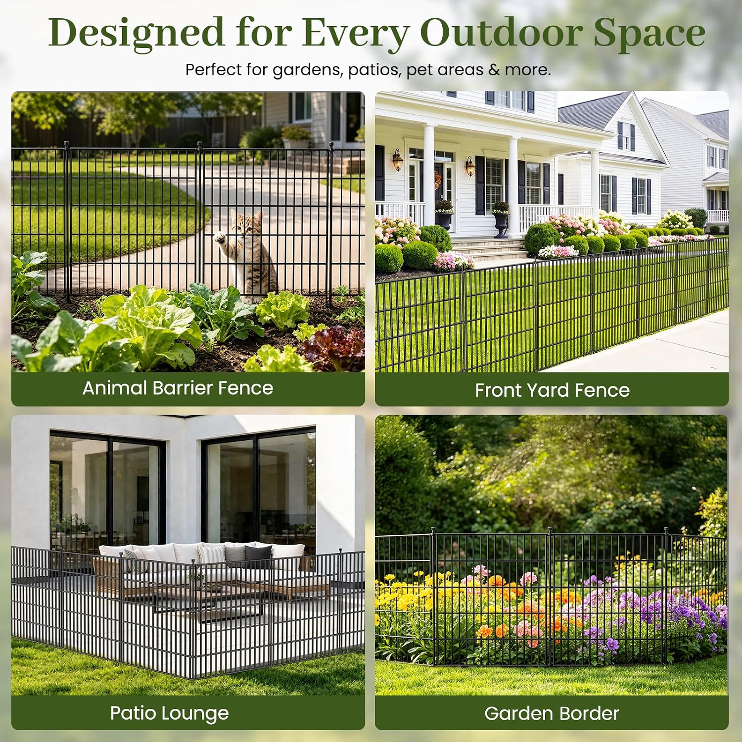 No Dig Garden Fence Outdoor for Yard. 48in (H) x 11.8ft(L) | 5 Panels Animal Barrier Fence. Rustproof Metal Temporary Dog Fence. Decorative Fencing for Patio. Flower Bed