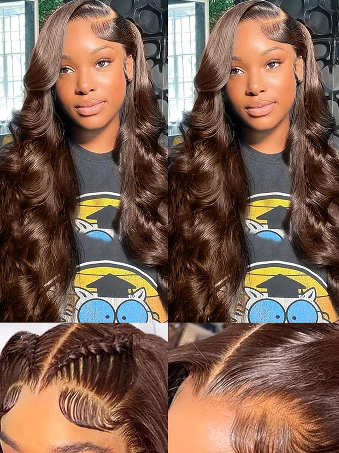 Fongly Chocolate Brown Lace Front Wig Human Hair 30 Inch 13x6 HD Transparent Body Wave Lace Front Wigs Pre Plucked 200% Density Colored #4 Frontal Wigs Human Hair