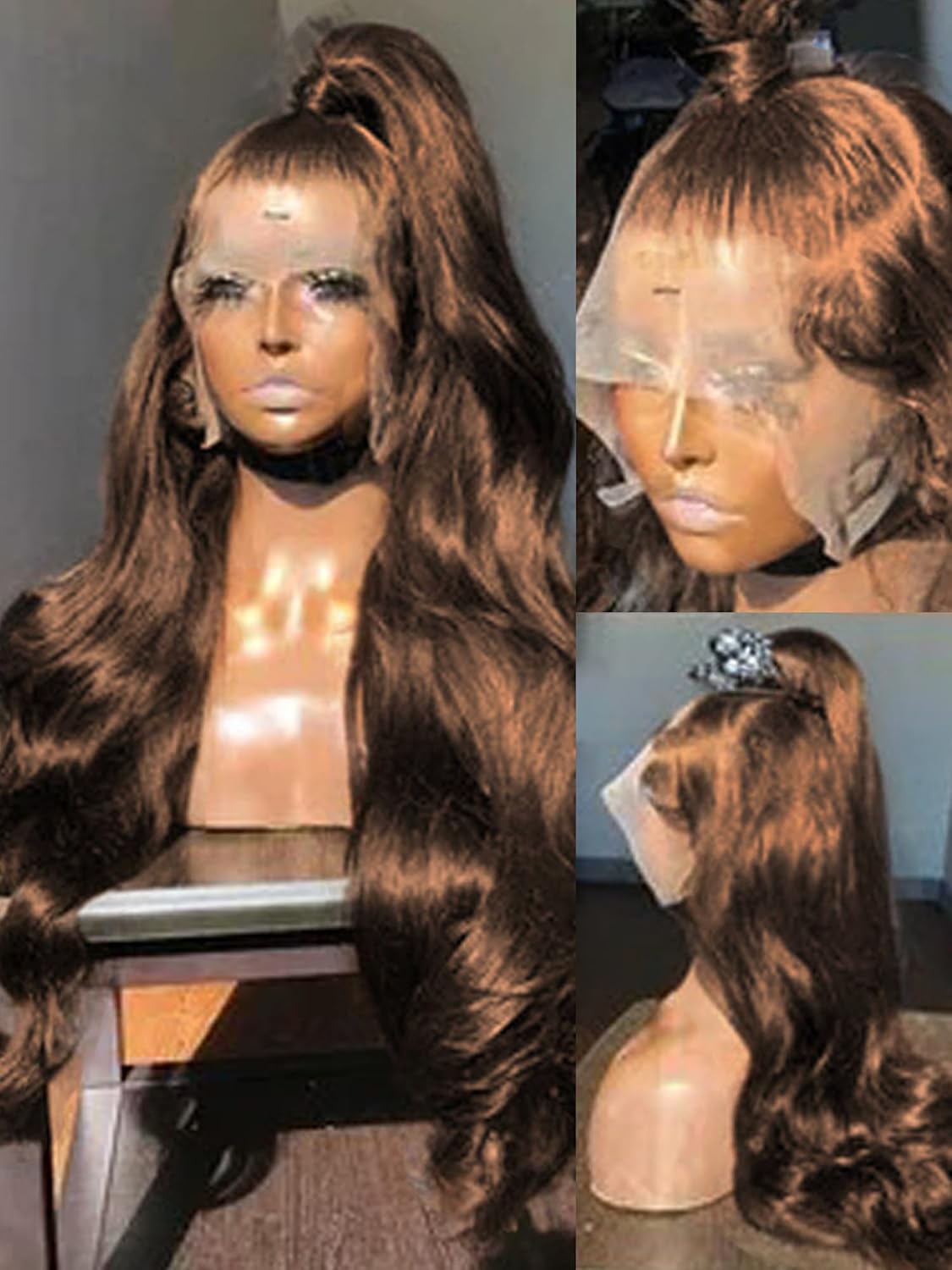 Fongly Chocolate Brown Lace Front Wig Human Hair 30 Inch 13x6 HD Transparent Body Wave Lace Front Wigs Pre Plucked 200% Density Colored #4 Frontal Wigs Human Hair
