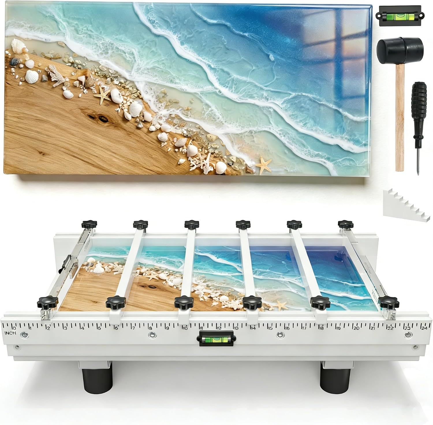 Resiners River Table Epoxy Mold. 24x12x3in with Adjustable Divider. 2 Pack | Dual-Casting Design. Adjustable Size. Transparent Depth Board. Built-in Bubble Levels and Clamp System for Precise Casting