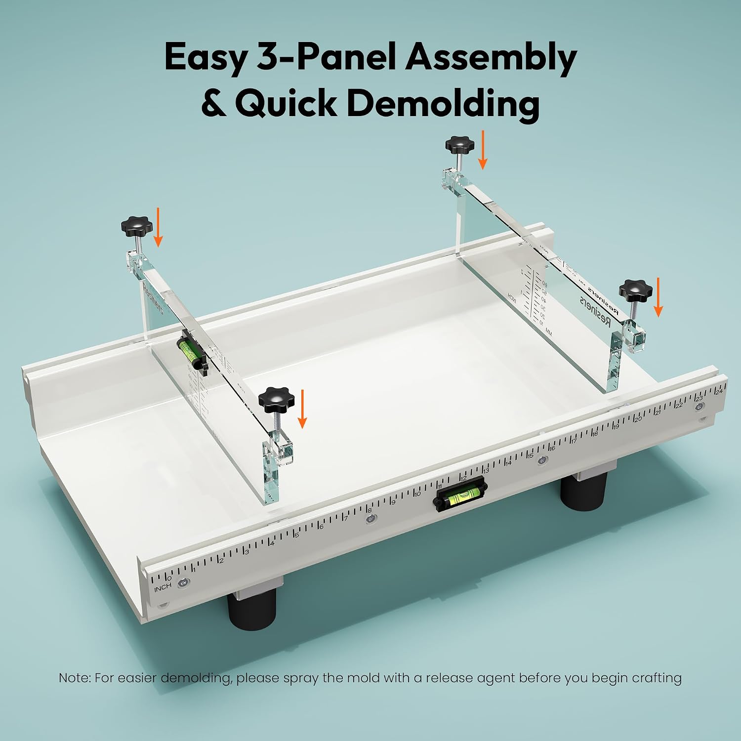 Resiners River Table Epoxy Mold. 24x12x3in with Adjustable Divider. 2 Pack | Dual-Casting Design. Adjustable Size. Transparent Depth Board. Built-in Bubble Levels and Clamp System for Precise Casting