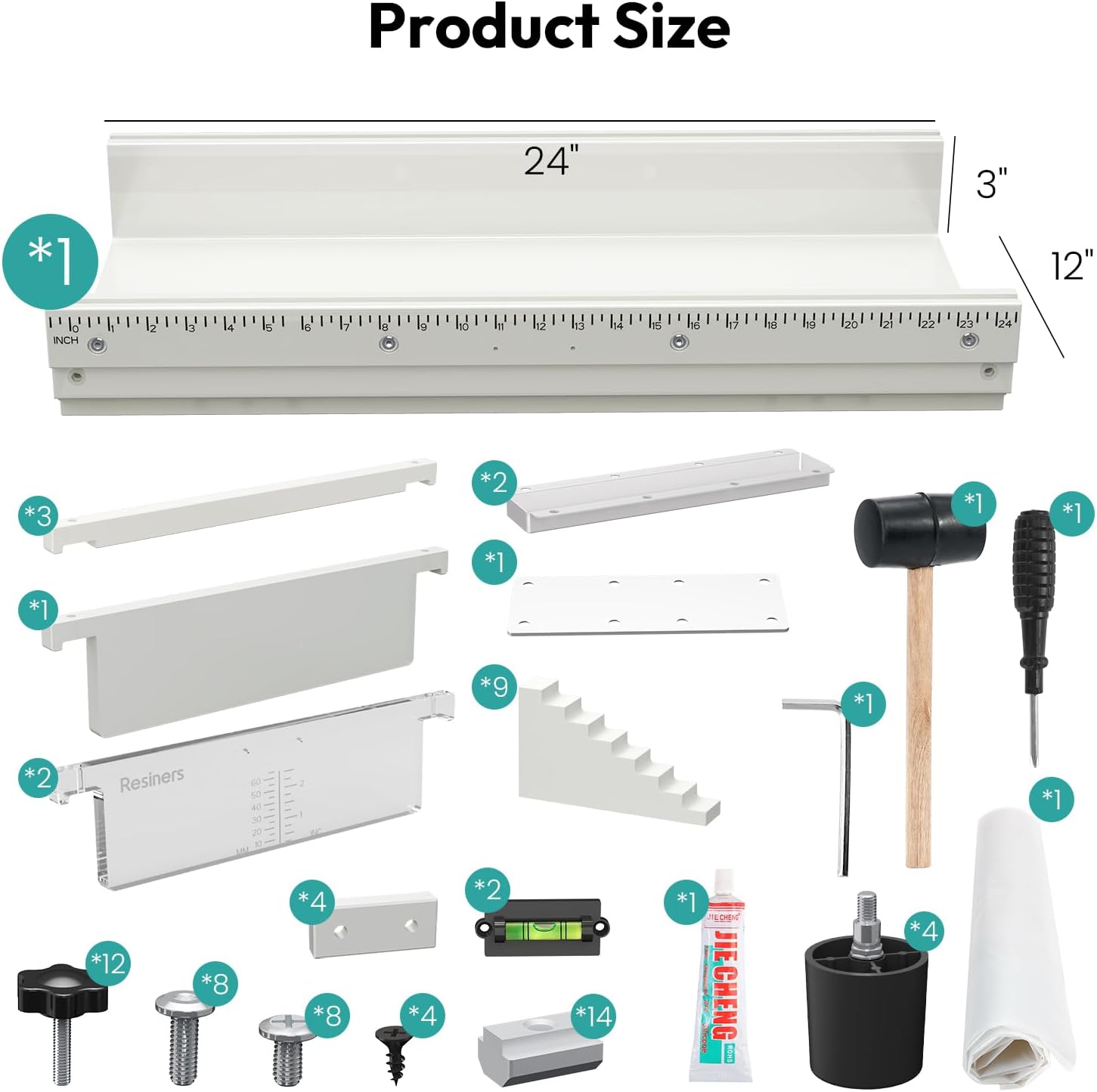 Resiners River Table Epoxy Mold. 24x12x3in with Adjustable Divider. 2 Pack | Dual-Casting Design. Adjustable Size. Transparent Depth Board. Built-in Bubble Levels and Clamp System for Precise Casting