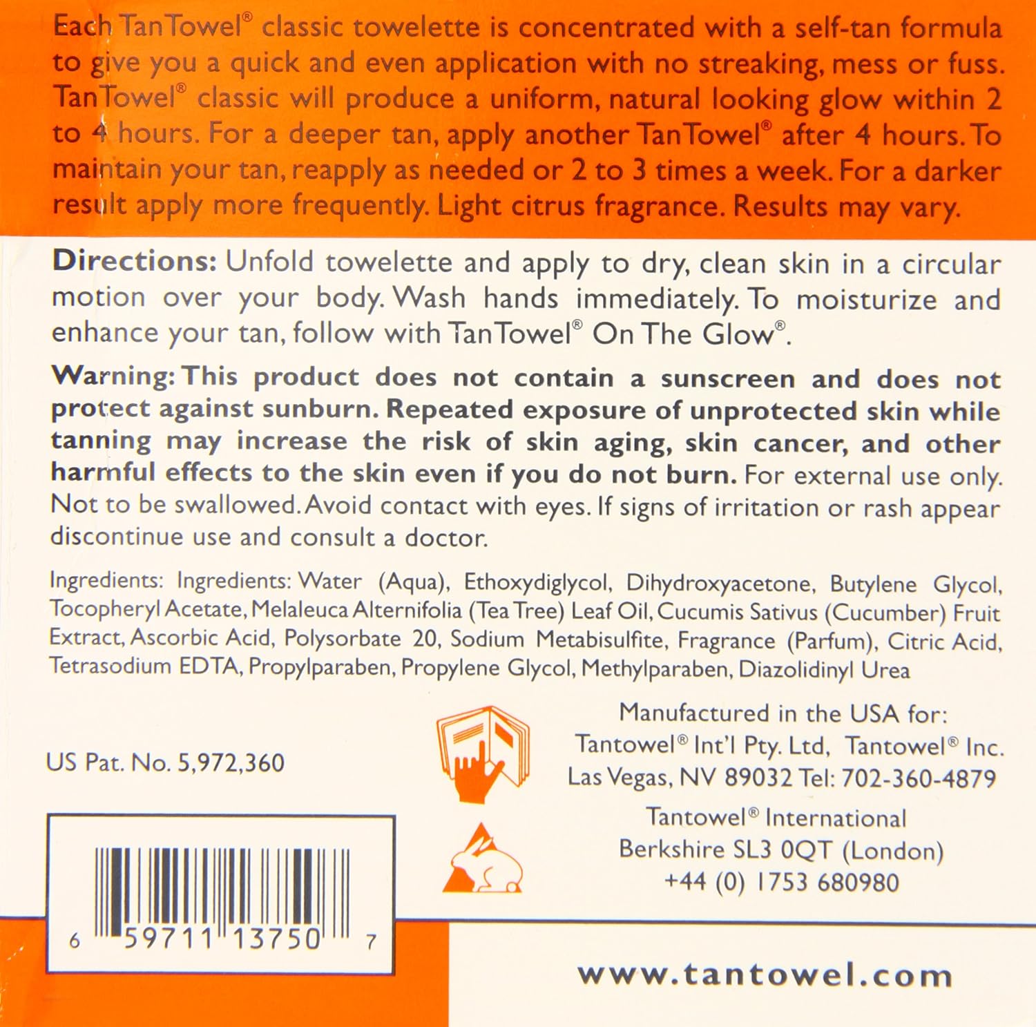 Tan Towel Full Body Classic Creme. 15 Count