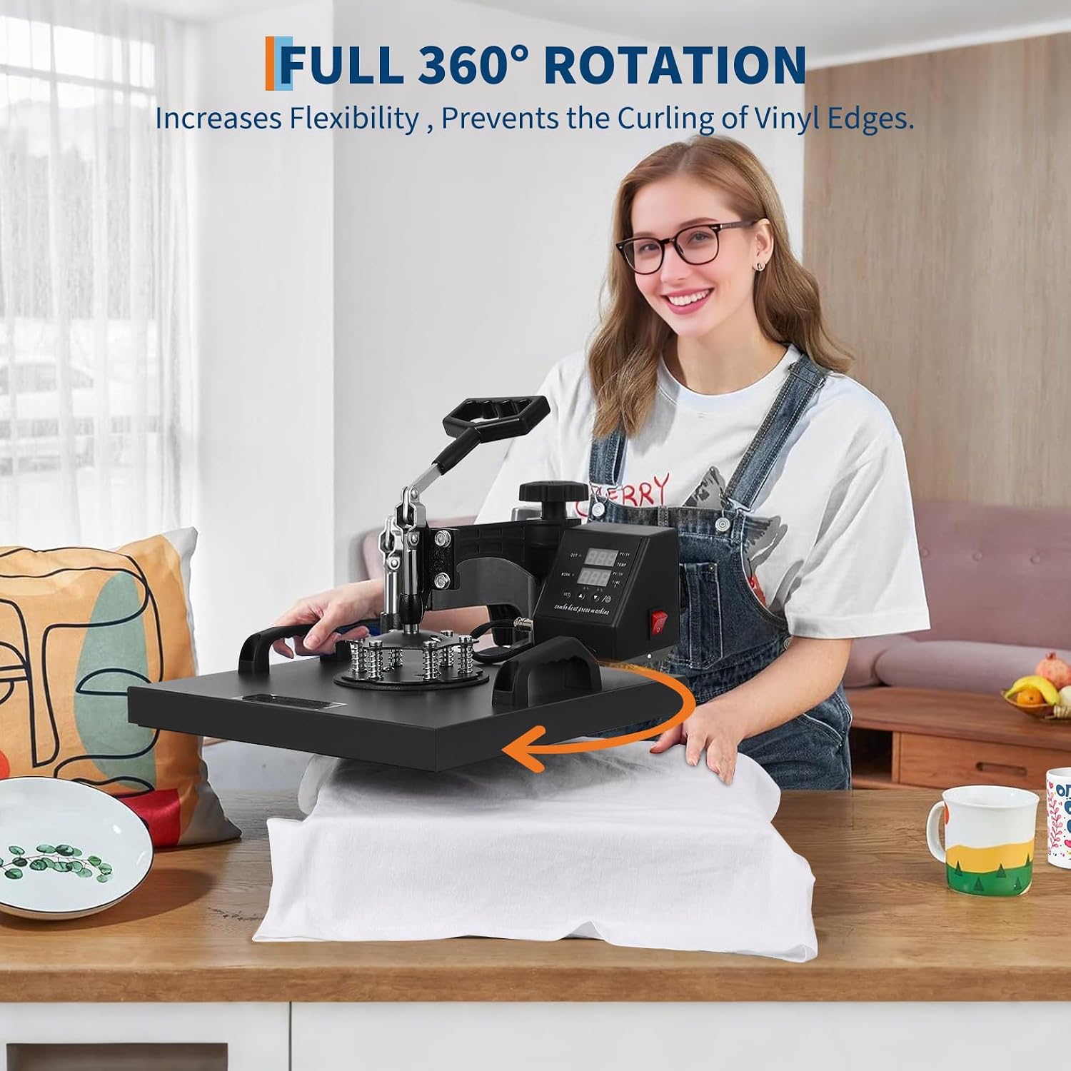 PIONEERWORKS Heat Press Machine 12 X 15 inch. 6 in 1 Shirt Printing Heat Transfer Machine 360° Swing Away. Digital Industrial-Quality Shirt Pressing Machine for Shirt. Hat. Mug. Plate. Orange