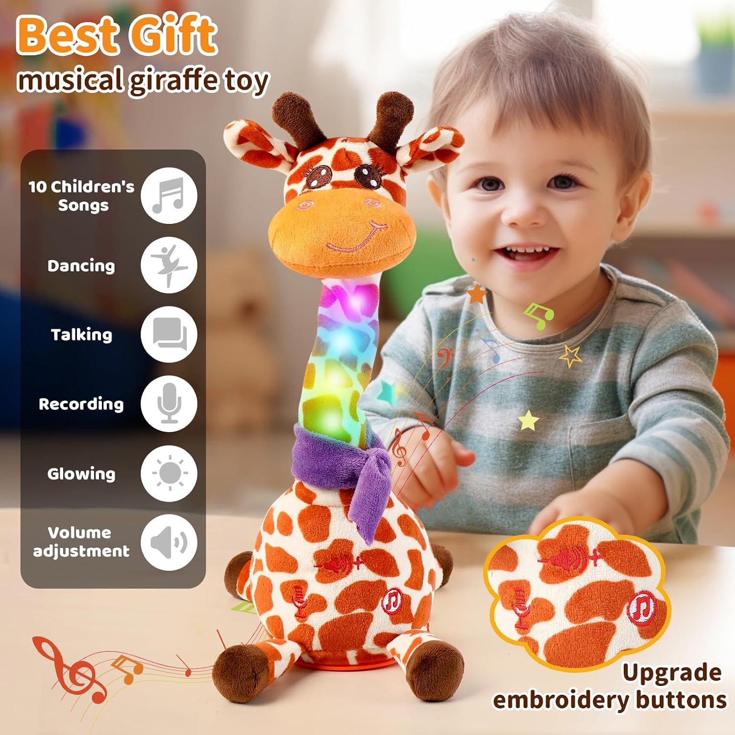 Dancing Talking Giraffe Toy for Baby Toddler. Dancing Giraffe Toy Singing Mimicking Recording Repeating What You Say with LED English Sing for Boys Girls Gift. 15 Second Recorde(Adjustable Volume) | Mimicking Repeating What You Say. LED Flashing Plush Gift for Baby Toddler. Adjustable Volume