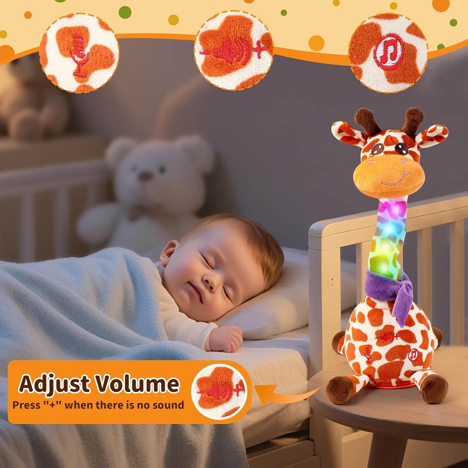 Dancing Talking Giraffe Toy for Baby Toddler. Dancing Giraffe Toy Singing Mimicking Recording Repeating What You Say with LED English Sing for Boys Girls Gift. 15 Second Recorde(Adjustable Volume) | Mimicking Repeating What You Say. LED Flashing Plush Gift for Baby Toddler. Adjustable Volume