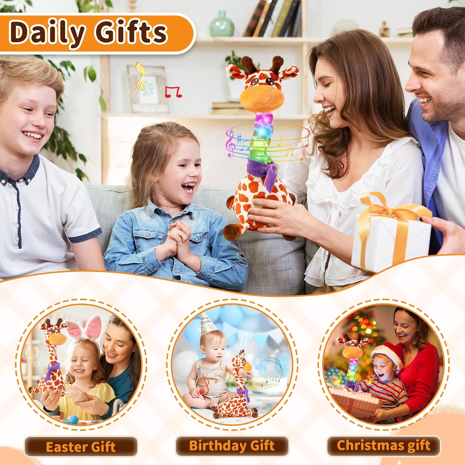 Dancing Talking Giraffe Toy for Baby Toddler. Dancing Giraffe Toy Singing Mimicking Recording Repeating What You Say with LED English Sing for Boys Girls Gift. 15 Second Recorde(Adjustable Volume) | Mimicking Repeating What You Say. LED Flashing Plush Gift for Baby Toddler. Adjustable Volume