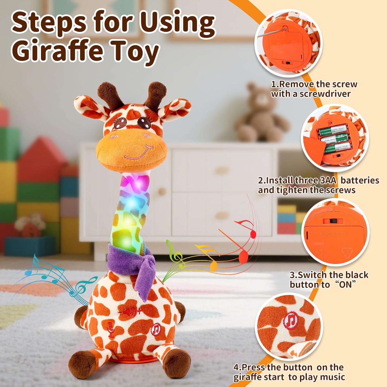 Dancing Talking Giraffe Toy for Baby Toddler. Dancing Giraffe Toy Singing Mimicking Recording Repeating What You Say with LED English Sing for Boys Girls Gift. 15 Second Recorde(Adjustable Volume) | Mimicking Repeating What You Say. LED Flashing Plush Gift for Baby Toddler. Adjustable Volume