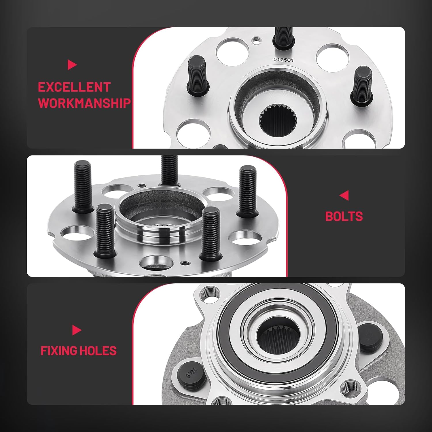 2pcs 512501 BDFHYK Rear Wheel Bearing and Hub Compatible with Acura RDX 2013-2015 3.5L V6. Compatible with Honda CR-V 2012-2016 2.4L L4