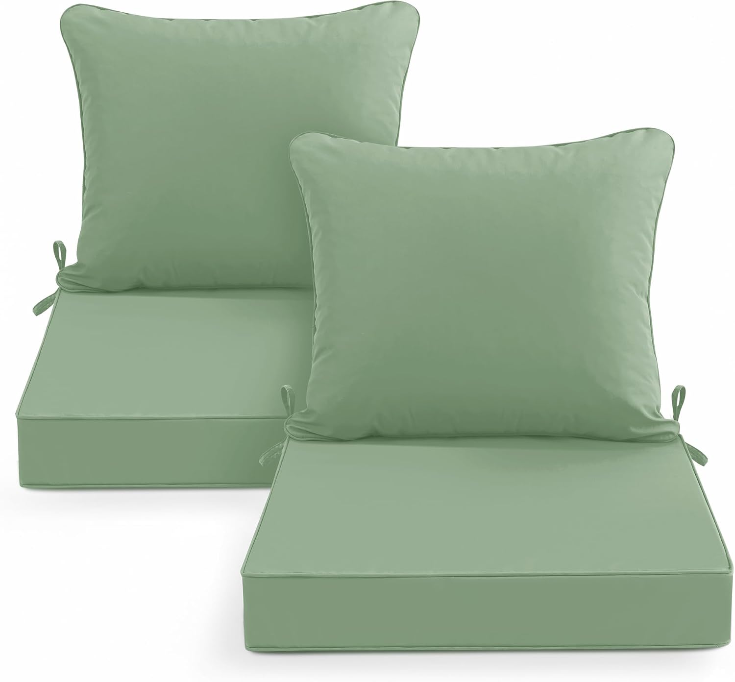 Summsun Outdoor Chair Cushions Set of 2. 22 x 22 Inch. Sage Green | Double-Sided Water Resistant. Removable Cover. Back Pillow & Seat Cushion. Tie Straps. Fit for Patio. Garden. Sofa Couch