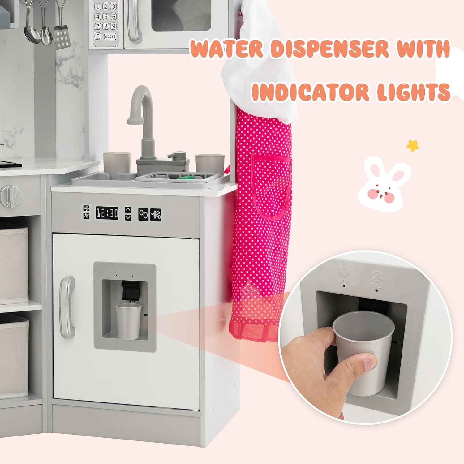 INFANS Kids Kitchen Playset with Real Running Water. Ultimate Wooden Corner Pretend Cooking Set with Simulation Light Sound Stove Storage Cabinet. Play Toy Gift