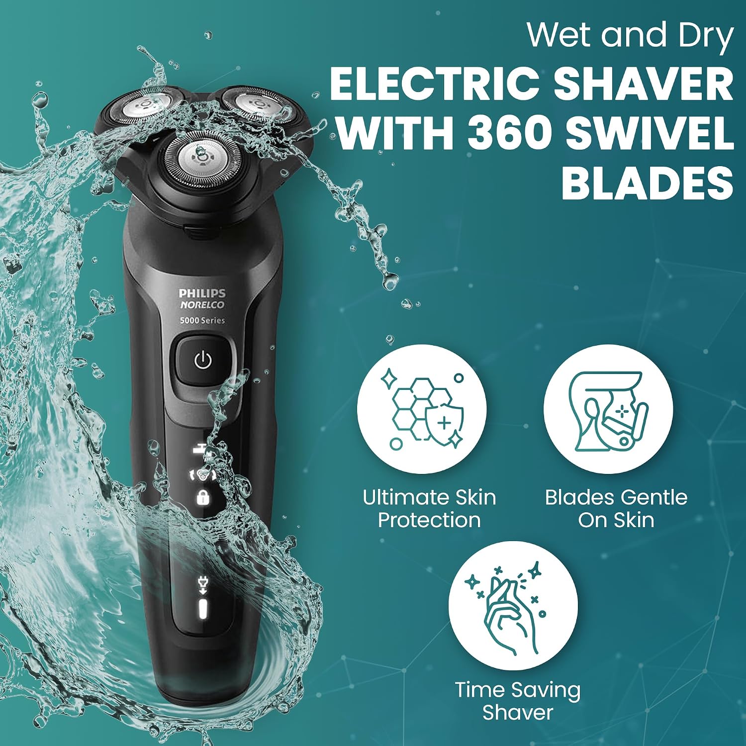 Philips Electric Shavers for Men. Rechargeable AquaTouch Mens Electric Shaver Wet and Dry with Comfort Cut Blades and Click-on Precision Trimmer. Cordless Electric Razors with 5D Flex Head