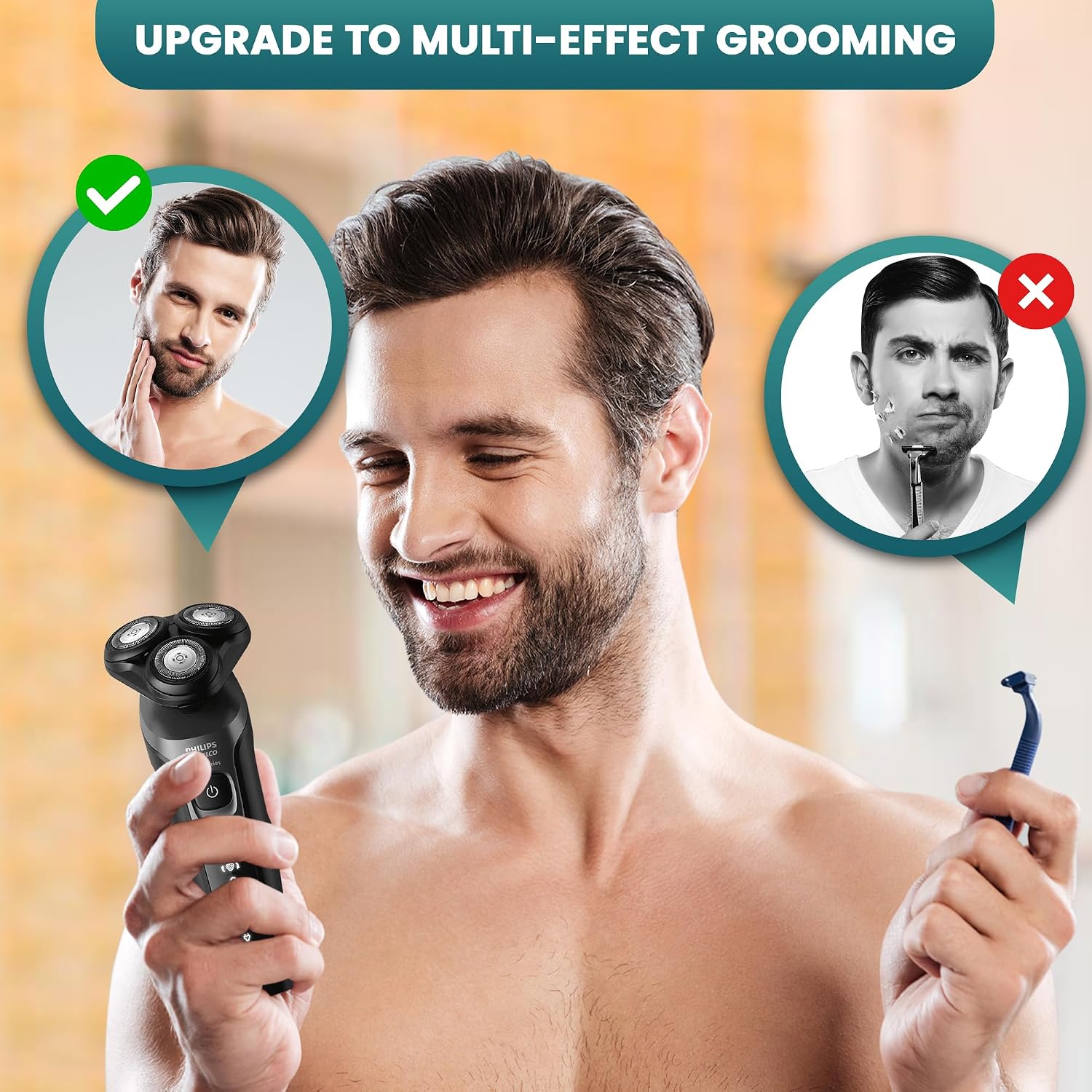 Philips Electric Shavers for Men. Rechargeable AquaTouch Mens Electric Shaver Wet and Dry with Comfort Cut Blades and Click-on Precision Trimmer. Cordless Electric Razors with 5D Flex Head