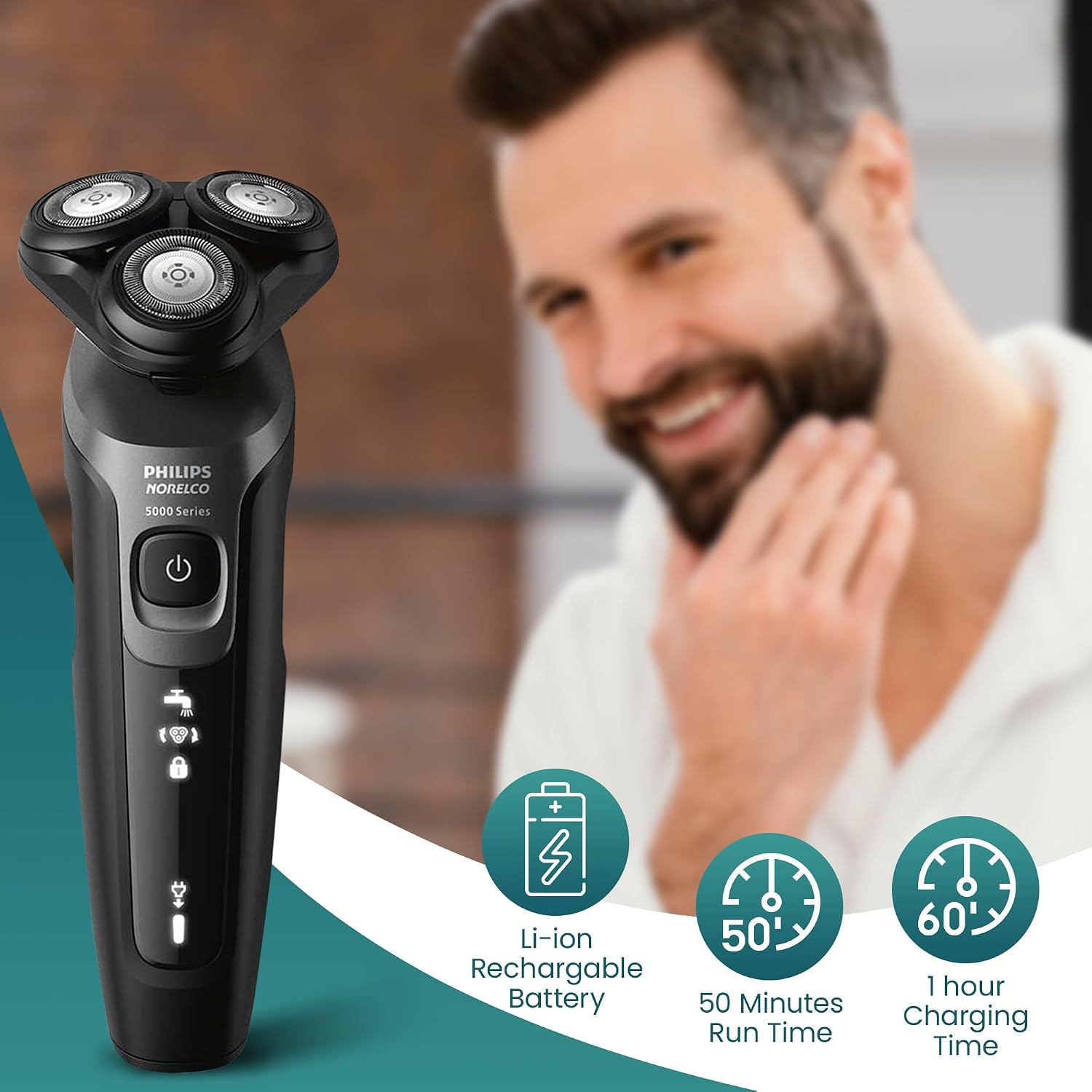 Philips Electric Shavers for Men. Rechargeable AquaTouch Mens Electric Shaver Wet and Dry with Comfort Cut Blades and Click-on Precision Trimmer. Cordless Electric Razors with 5D Flex Head