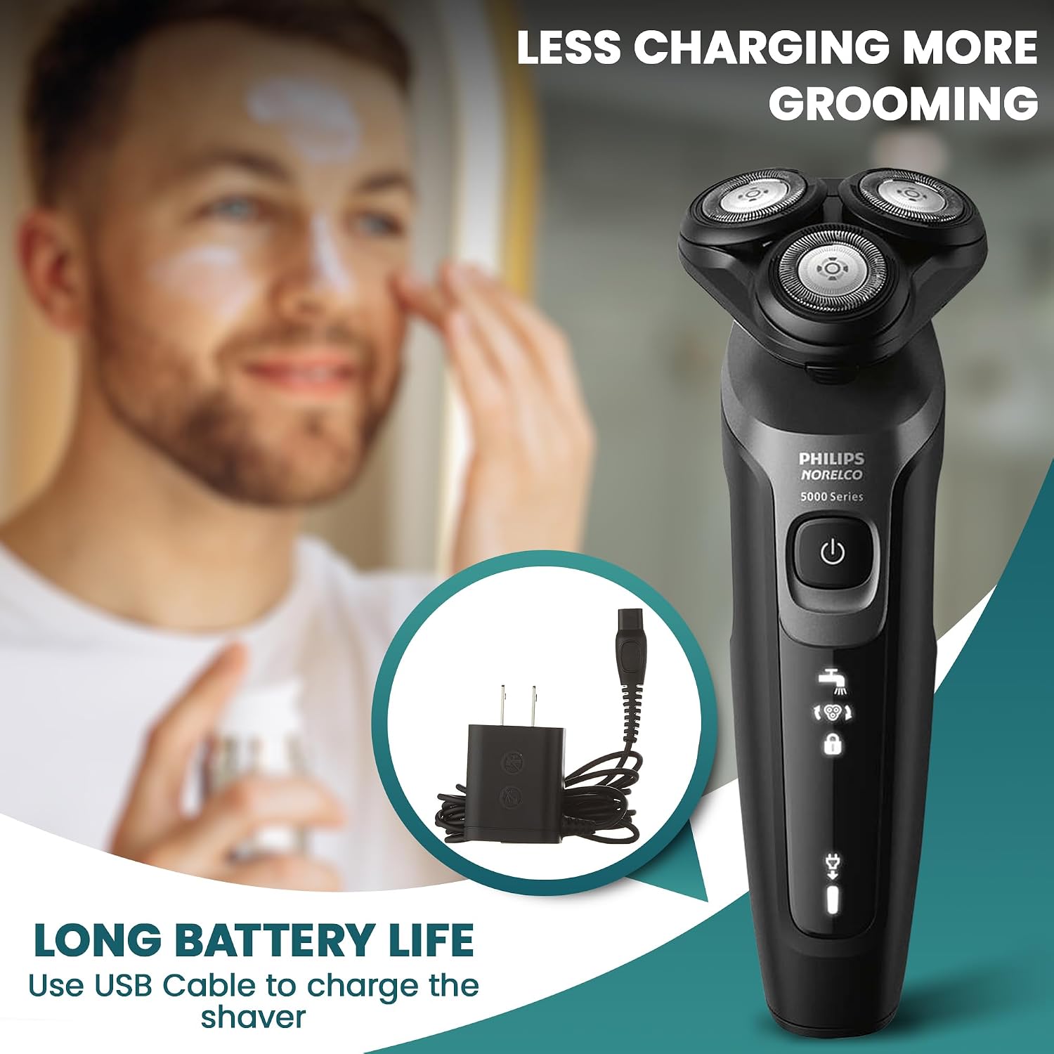 Philips Electric Shavers for Men. Rechargeable AquaTouch Mens Electric Shaver Wet and Dry with Comfort Cut Blades and Click-on Precision Trimmer. Cordless Electric Razors with 5D Flex Head