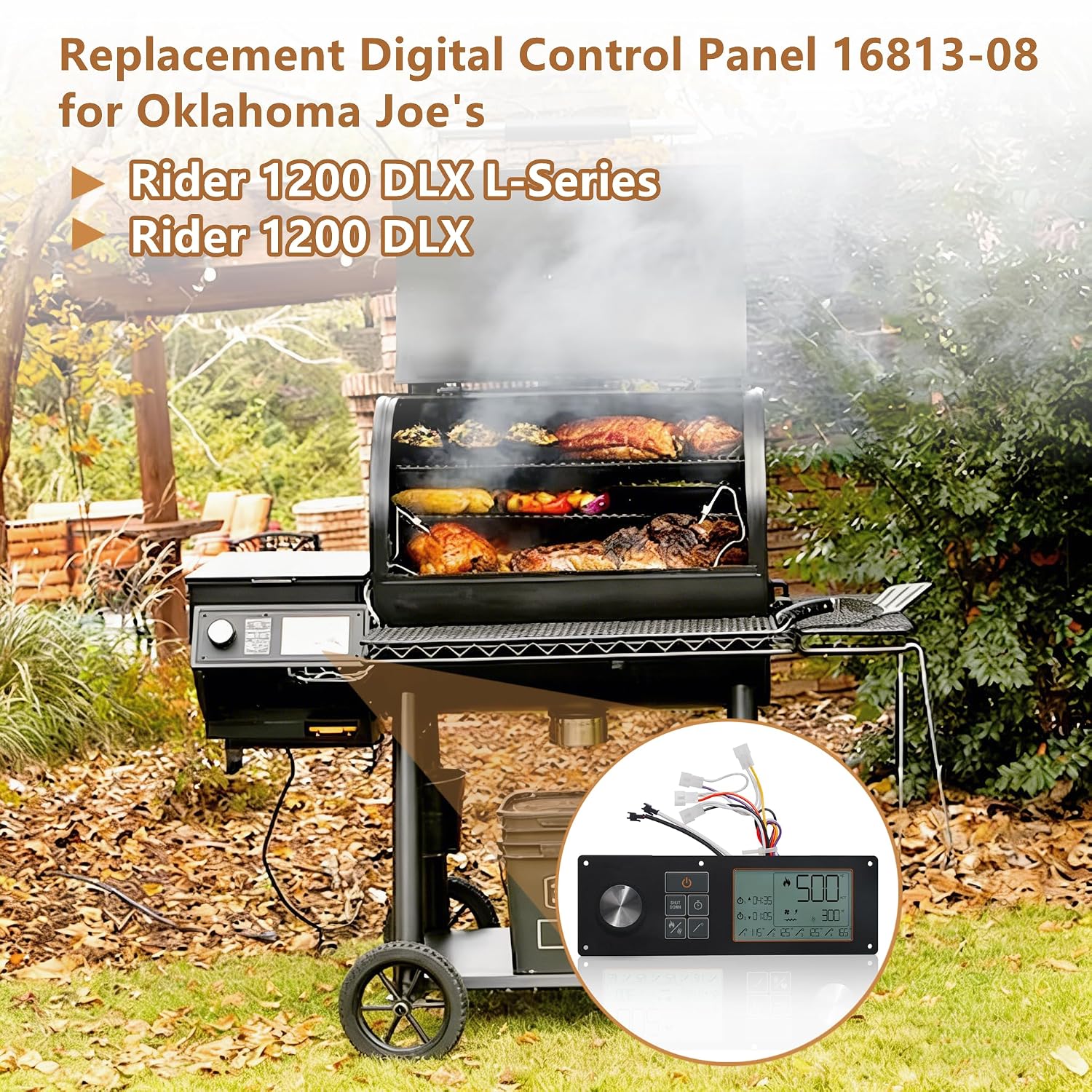 G2 Digital Control Panel Circuit Board Replacement Parts for Oklahoma Joe's Rider 1200 DLX and Rider 1200 DLX L-Series Generation 2 Pellet Grill Smokers. Replacement Part Number 16813-08