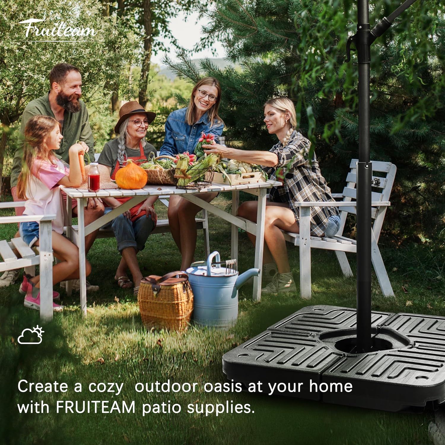 FRUITEAM 4-Piece 180lbs Capacity Heavy-Duty Cantilever Offset Patio Umbrella Stand Square Base.Filled with Water or Sand for Garden. Outdoor and Poolside-Black
