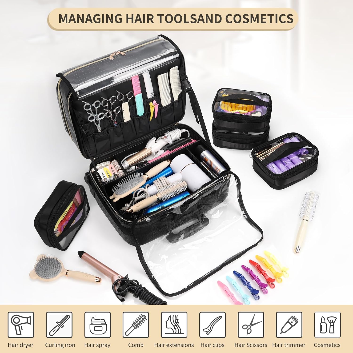 OCHEAL Rolling Makeup Train Case.with 7 Pcs Clear Makeup Bags. 18 Carry On Travel Cosmetic Organizer Suitcase.Extra Large Storage Trolley Makeup Case On Wheels for Hairstylist Cosmetology Artist