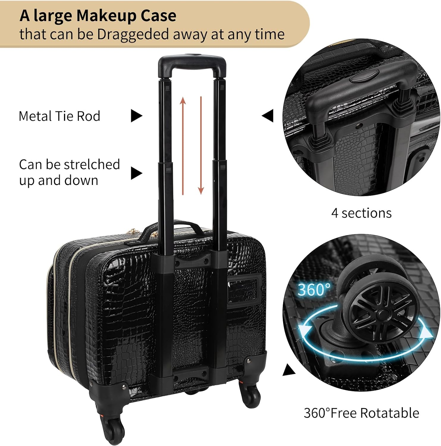 OCHEAL Rolling Makeup Train Case.with 7 Pcs Clear Makeup Bags. 18 Carry On Travel Cosmetic Organizer Suitcase.Extra Large Storage Trolley Makeup Case On Wheels for Hairstylist Cosmetology Artist