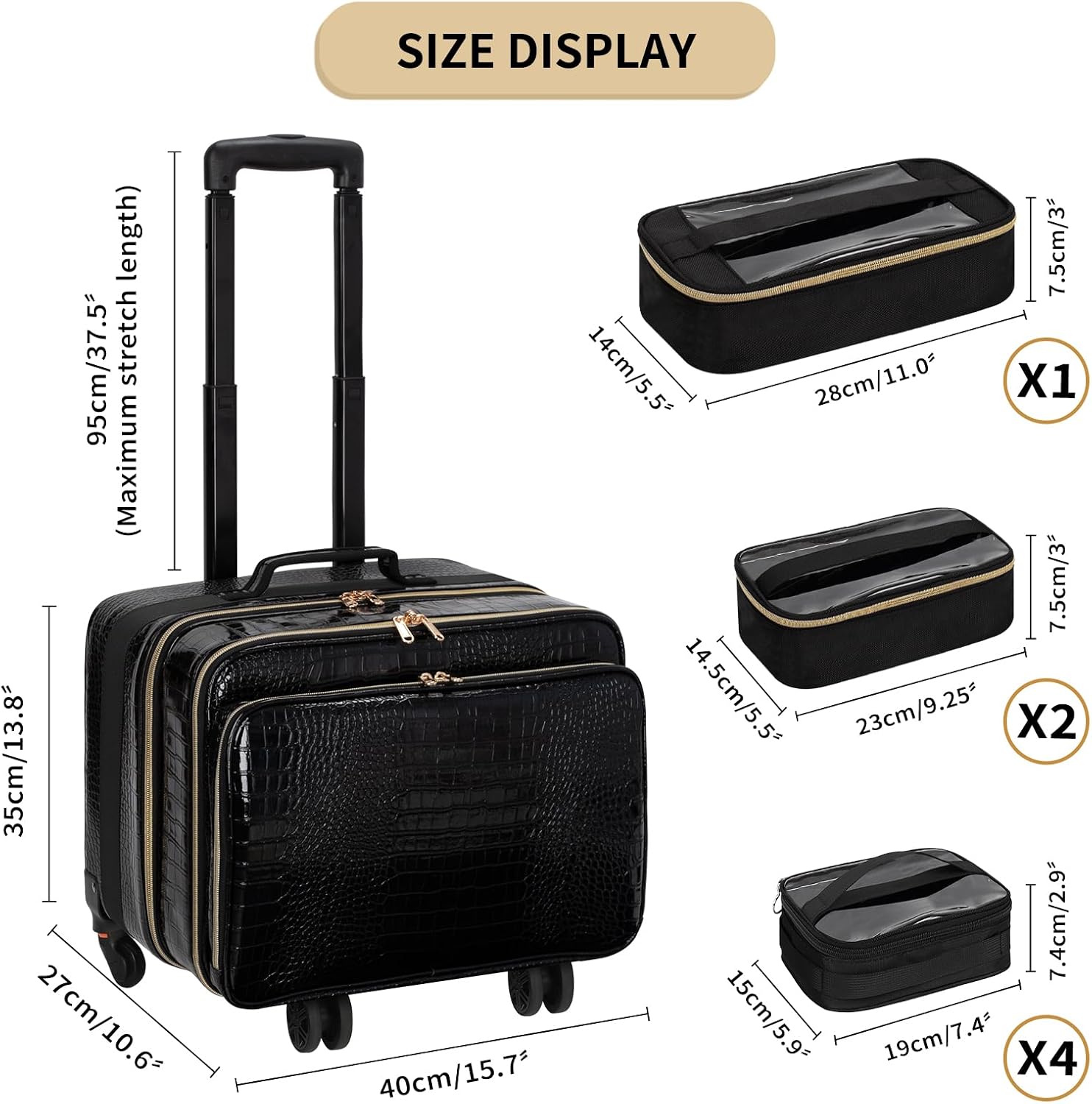 OCHEAL Rolling Makeup Train Case.with 7 Pcs Clear Makeup Bags. 18 Carry On Travel Cosmetic Organizer Suitcase.Extra Large Storage Trolley Makeup Case On Wheels for Hairstylist Cosmetology Artist
