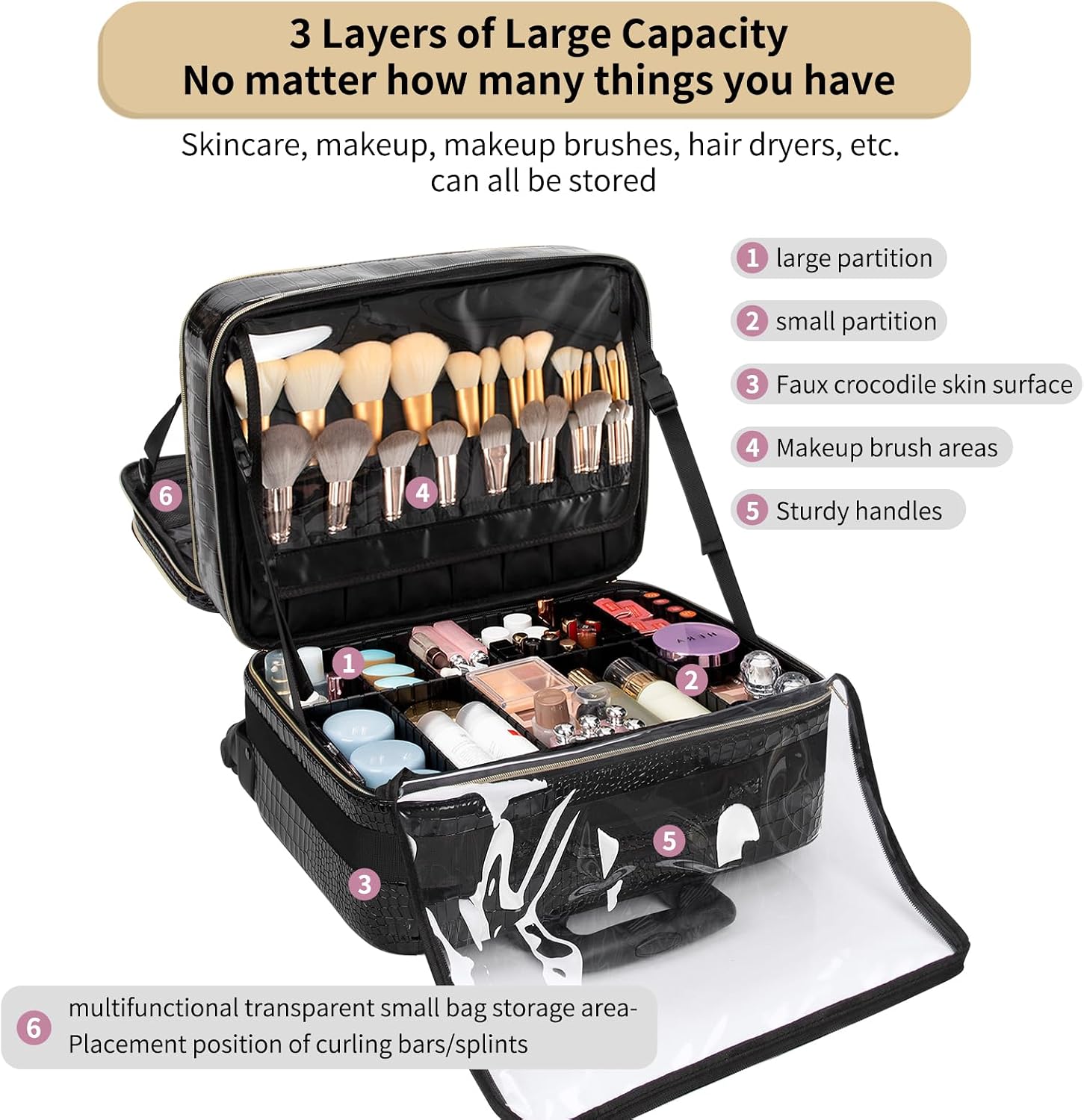 OCHEAL Rolling Makeup Train Case.with 7 Pcs Clear Makeup Bags. 18 Carry On Travel Cosmetic Organizer Suitcase.Extra Large Storage Trolley Makeup Case On Wheels for Hairstylist Cosmetology Artist