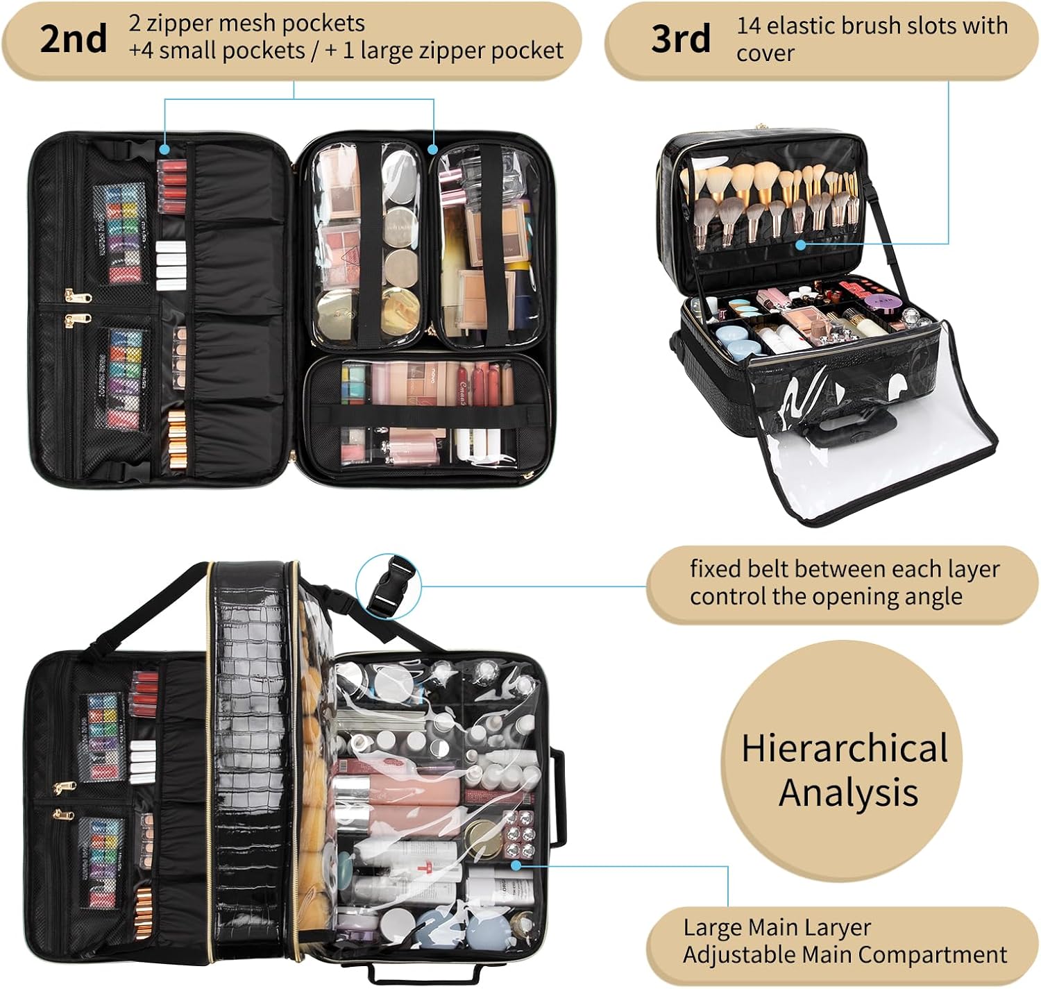 OCHEAL Rolling Makeup Train Case.with 7 Pcs Clear Makeup Bags. 18 Carry On Travel Cosmetic Organizer Suitcase.Extra Large Storage Trolley Makeup Case On Wheels for Hairstylist Cosmetology Artist