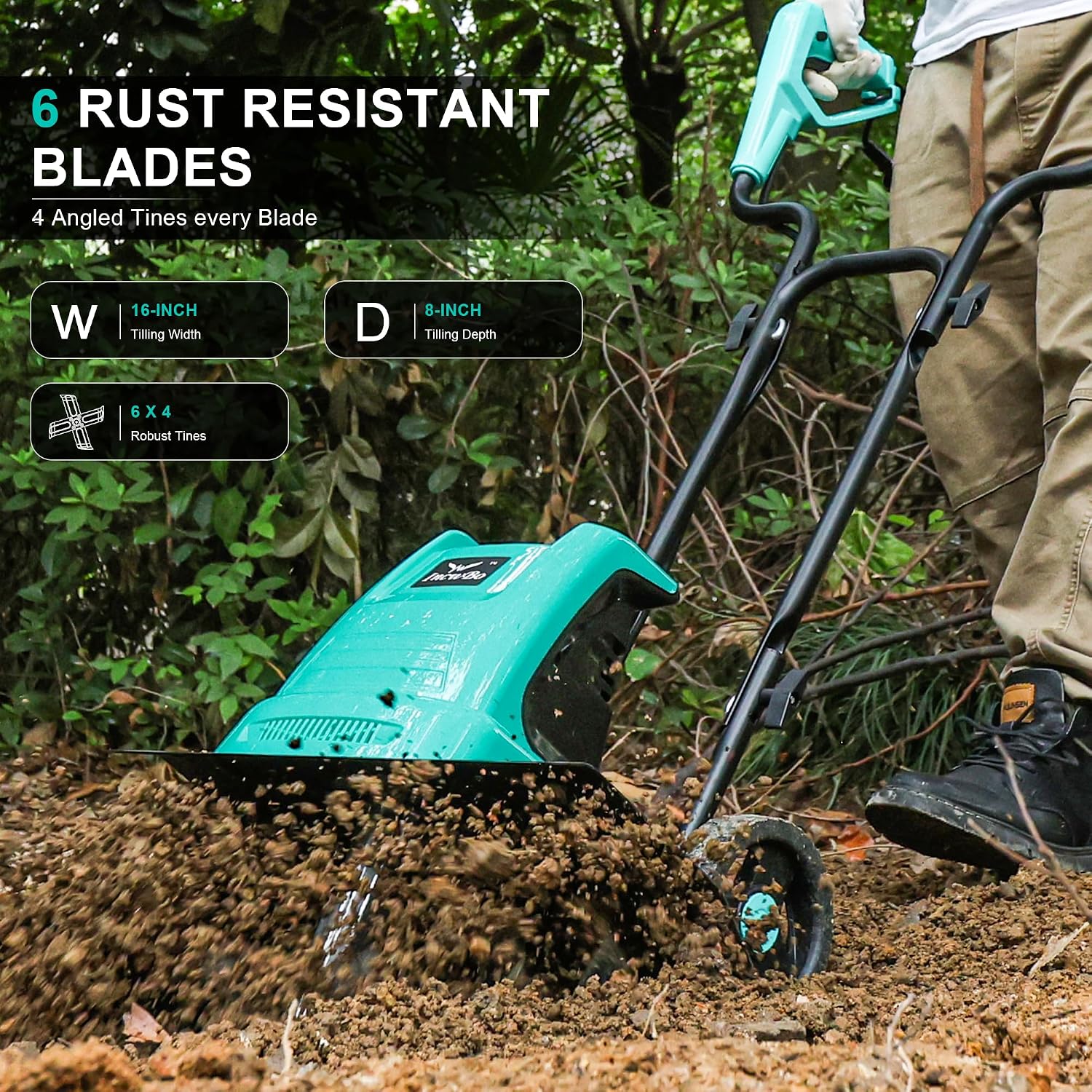 IncwBo 16'' 13.5AMP Corded Electric Garden Roto Tiller Cultivator Powerful | Electric front tine tiller lightweight. Metal baffle. Overload protected. Tills hard clay soil smooth. Easy (dis)assemble