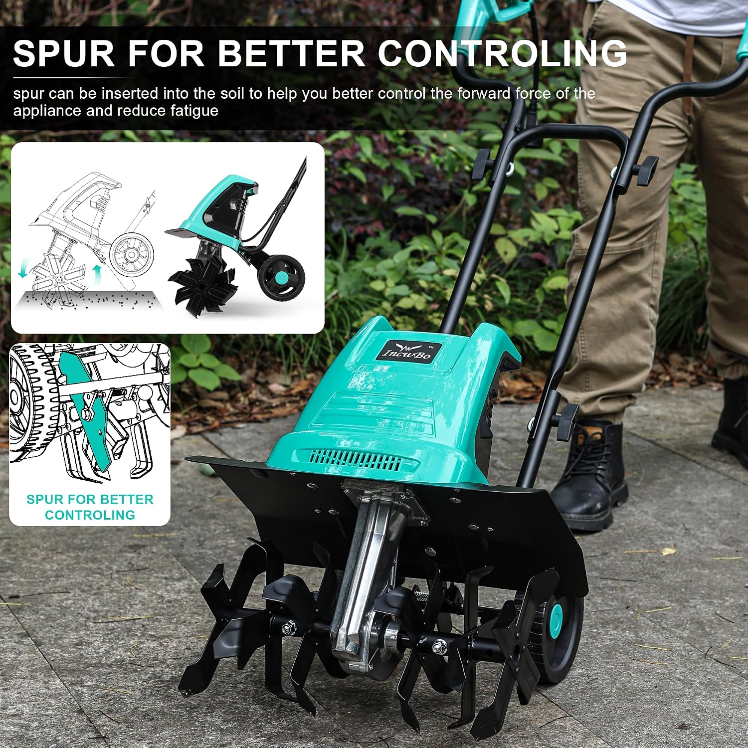 IncwBo 16'' 13.5AMP Corded Electric Garden Roto Tiller Cultivator Powerful | Electric front tine tiller lightweight. Metal baffle. Overload protected. Tills hard clay soil smooth. Easy (dis)assemble
