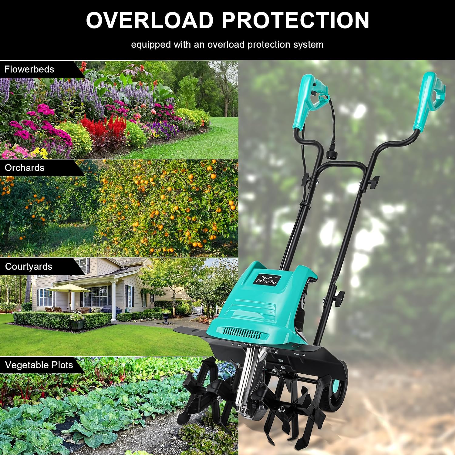 IncwBo 16'' 13.5AMP Corded Electric Garden Roto Tiller Cultivator Powerful | Electric front tine tiller lightweight. Metal baffle. Overload protected. Tills hard clay soil smooth. Easy (dis)assemble